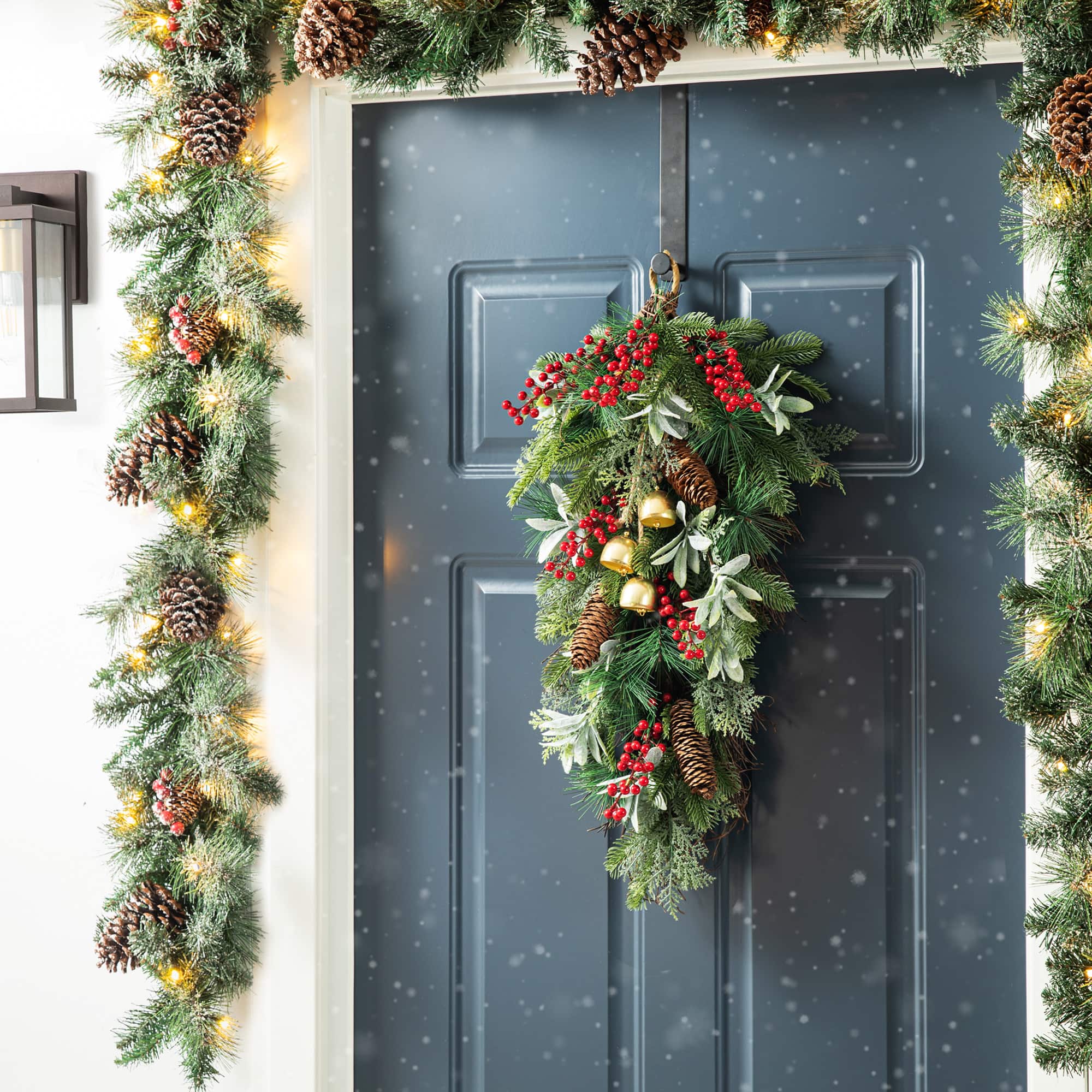 Glitzhome® 26" Christmas Berry, Pinecone and Bell Teardrop, Set of 2