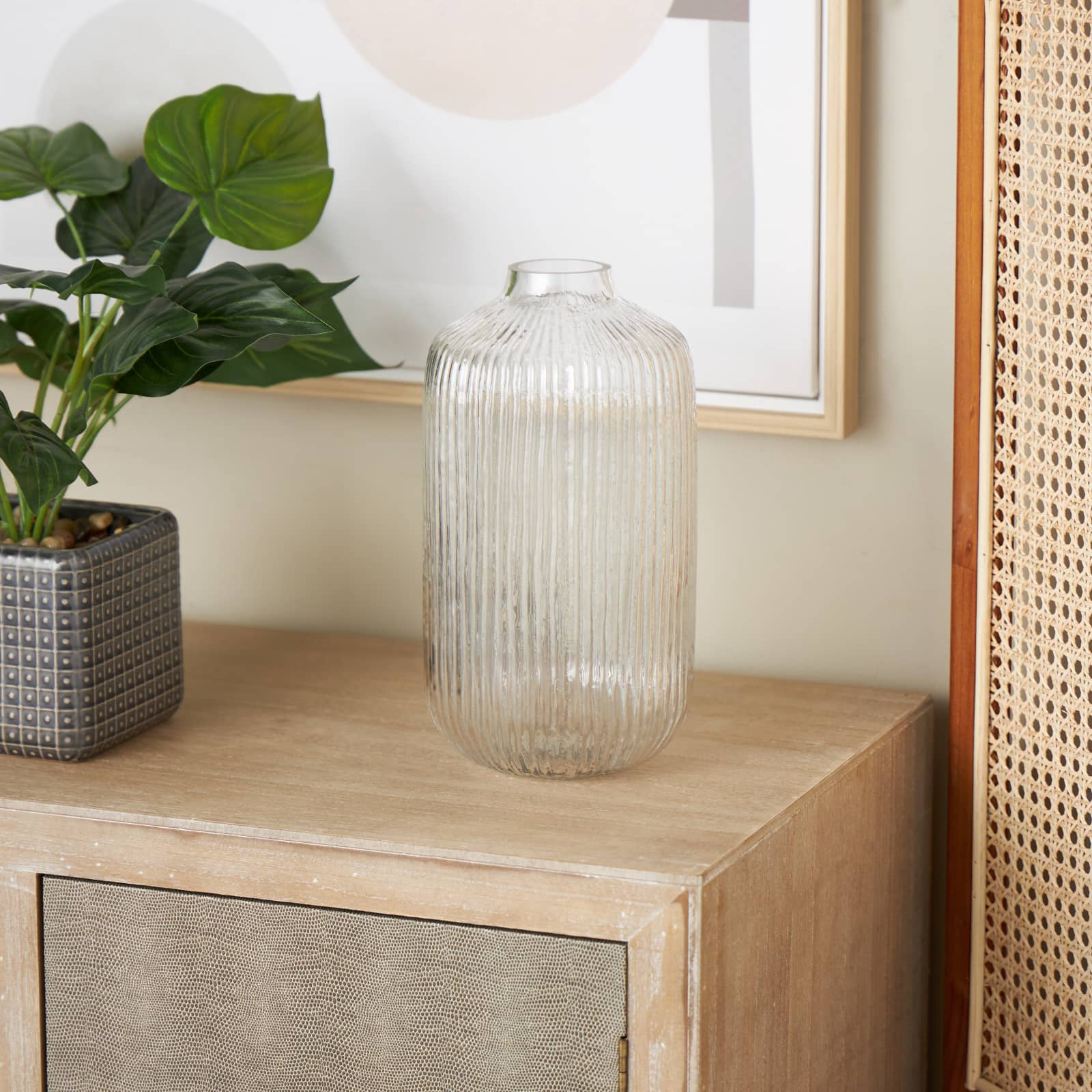 11" Clear Glass Ribbed Fluted Decorative Vase
