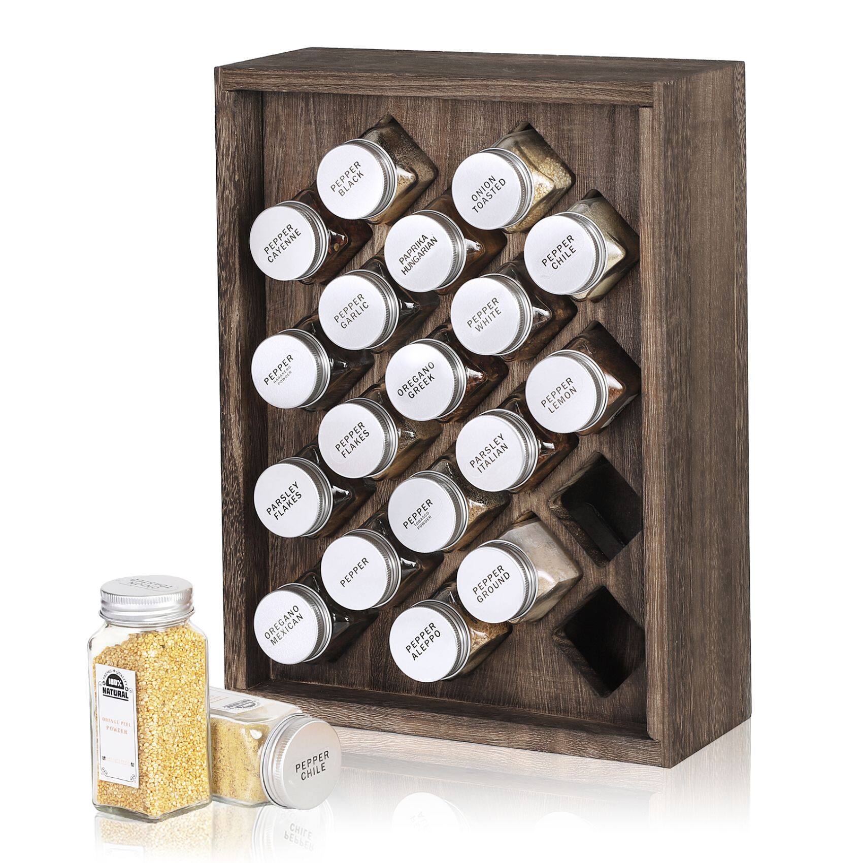 Freestanding Countertop Spice Shelf Holder with 20 Glass Jars