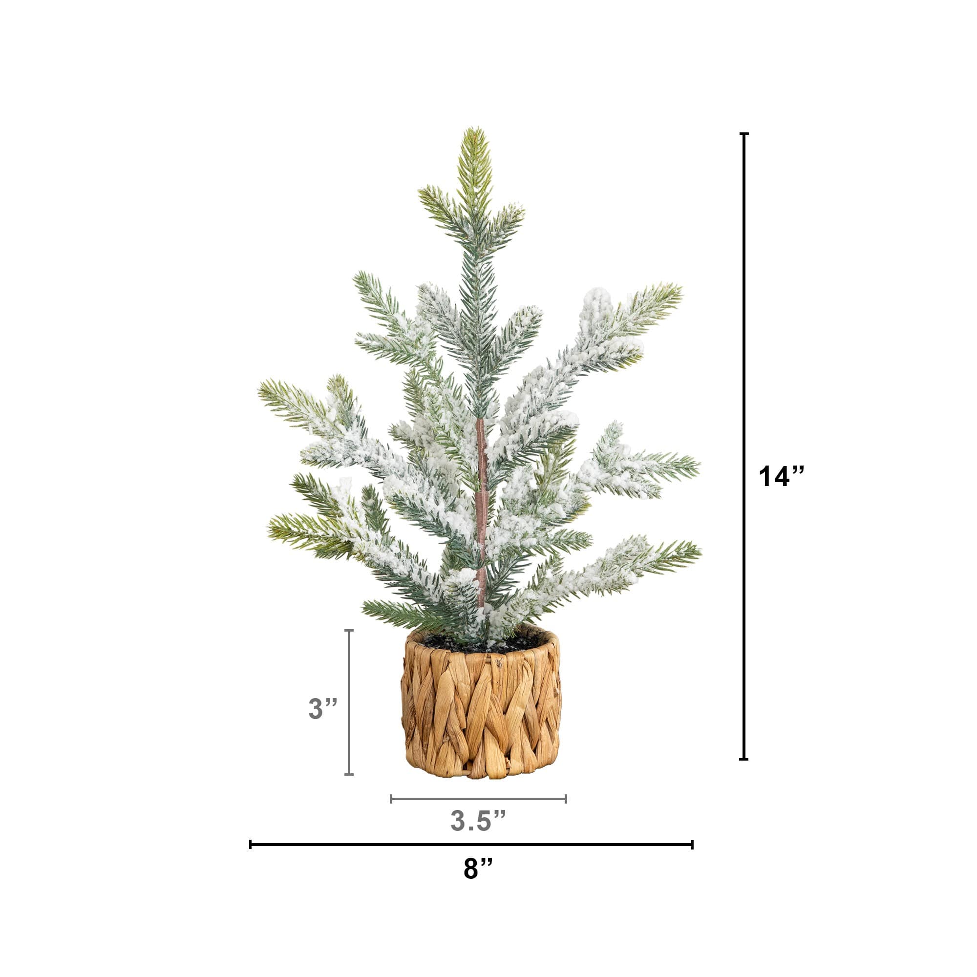 Nearly Natural 14" Unlit Artificial Flocked & Frosted Fir Christmas Tree in Woven Basket