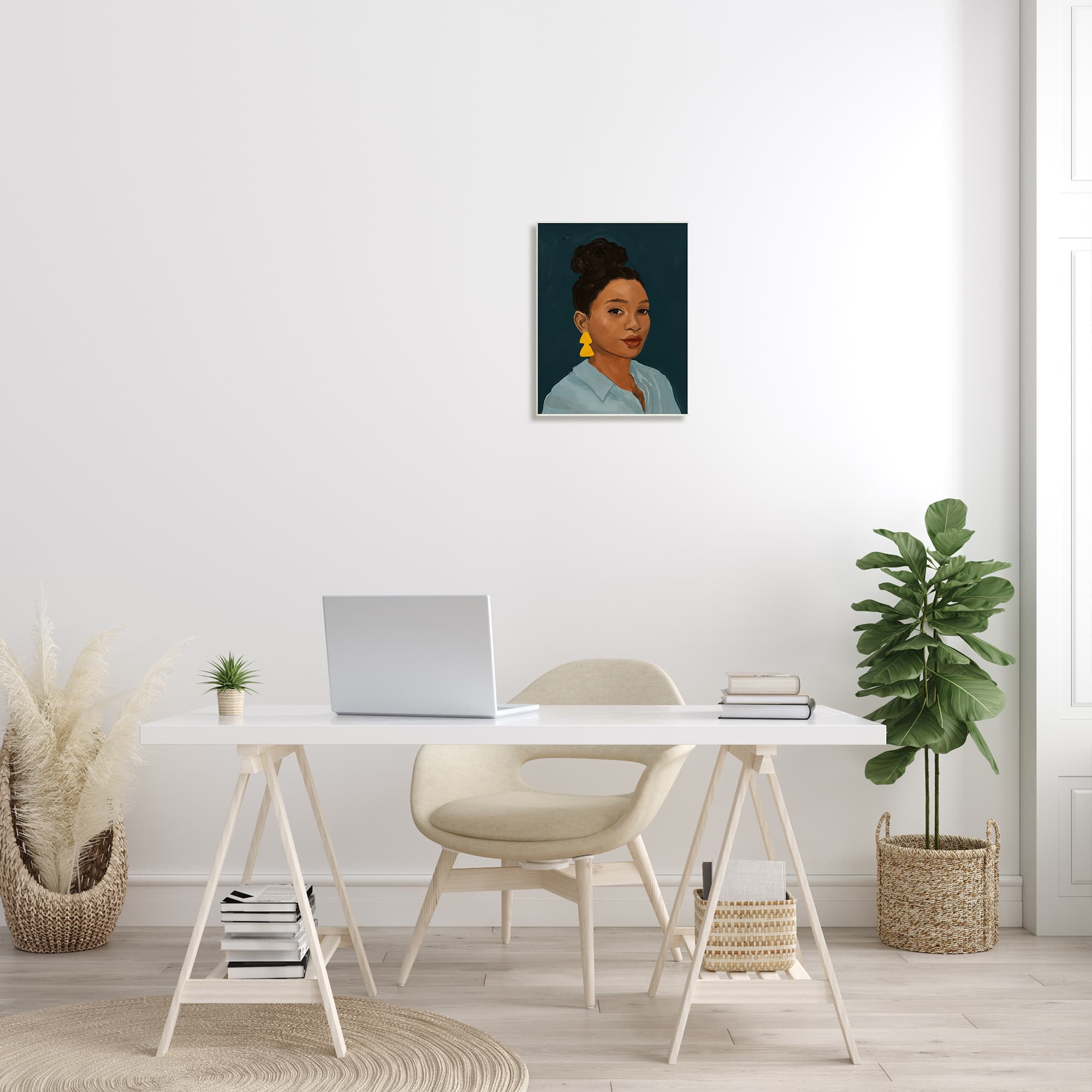 Stupell Industries Sophisticated Female Portrait With Yellow Triangle Earrings Wall Plaque