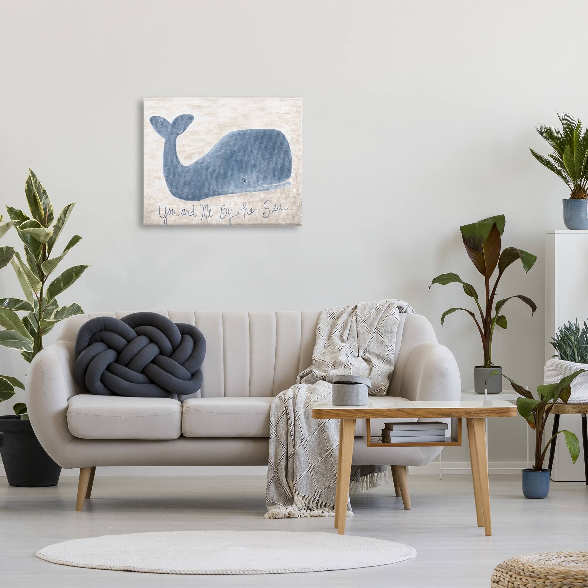 Stupell Industries You Me By Sea Quote Nautical Traditional Blue Whale Canvas Wall Art