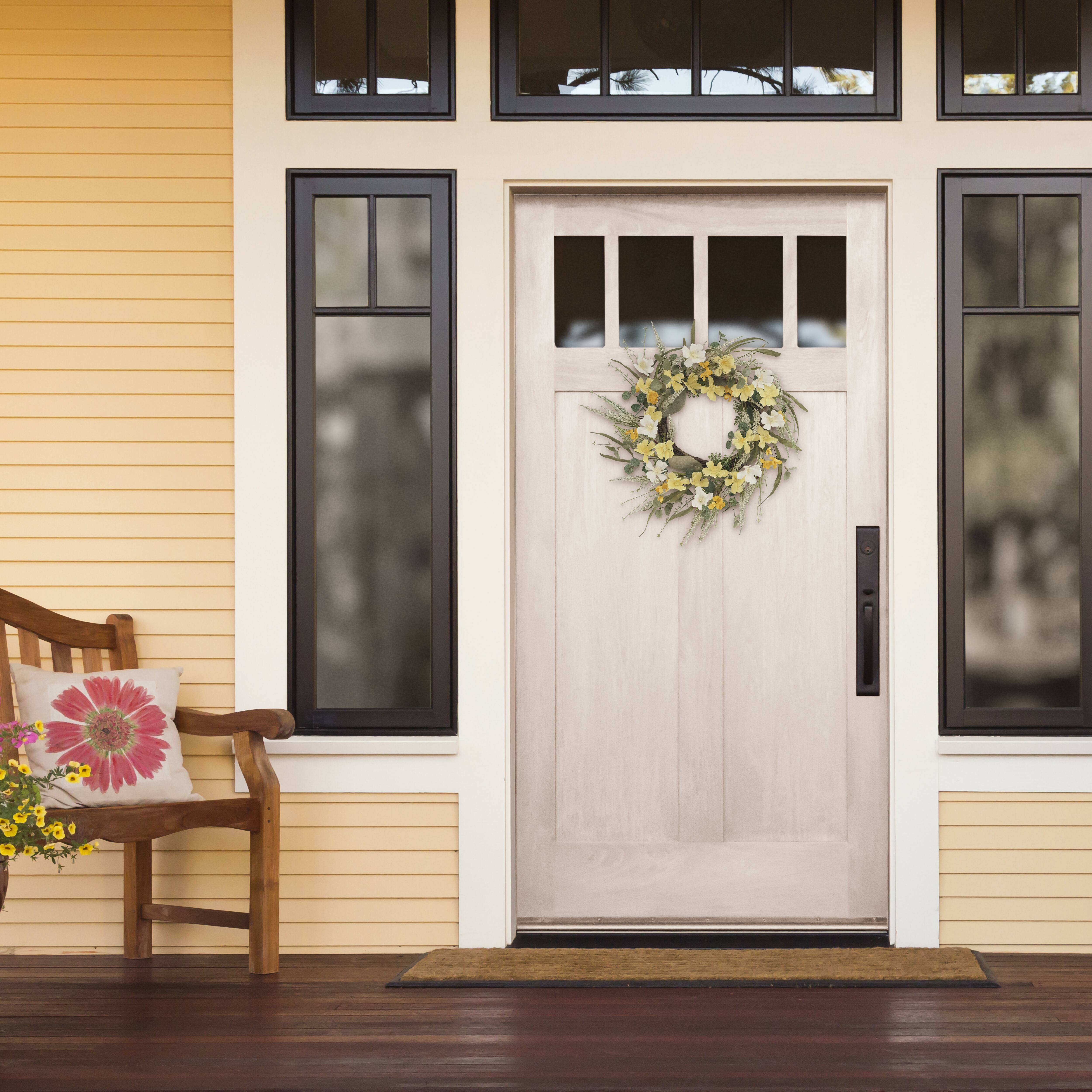 6 Pack: 24" Yellow & White Dogwood Floral Spring Wreath