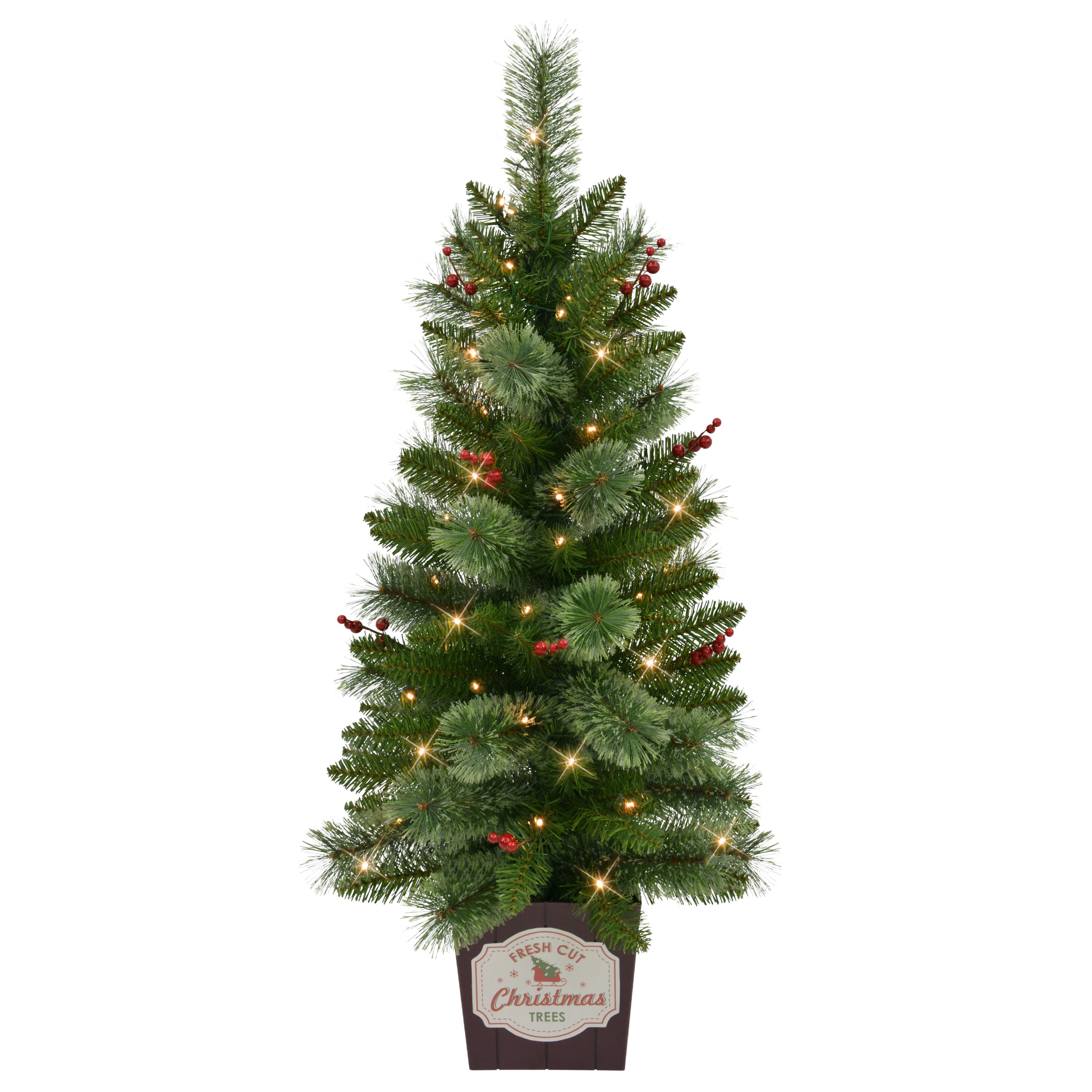 3.5ft. Pre-Lit Cashmere Potted Artificial Christmas Trees with Berries, 2ct.