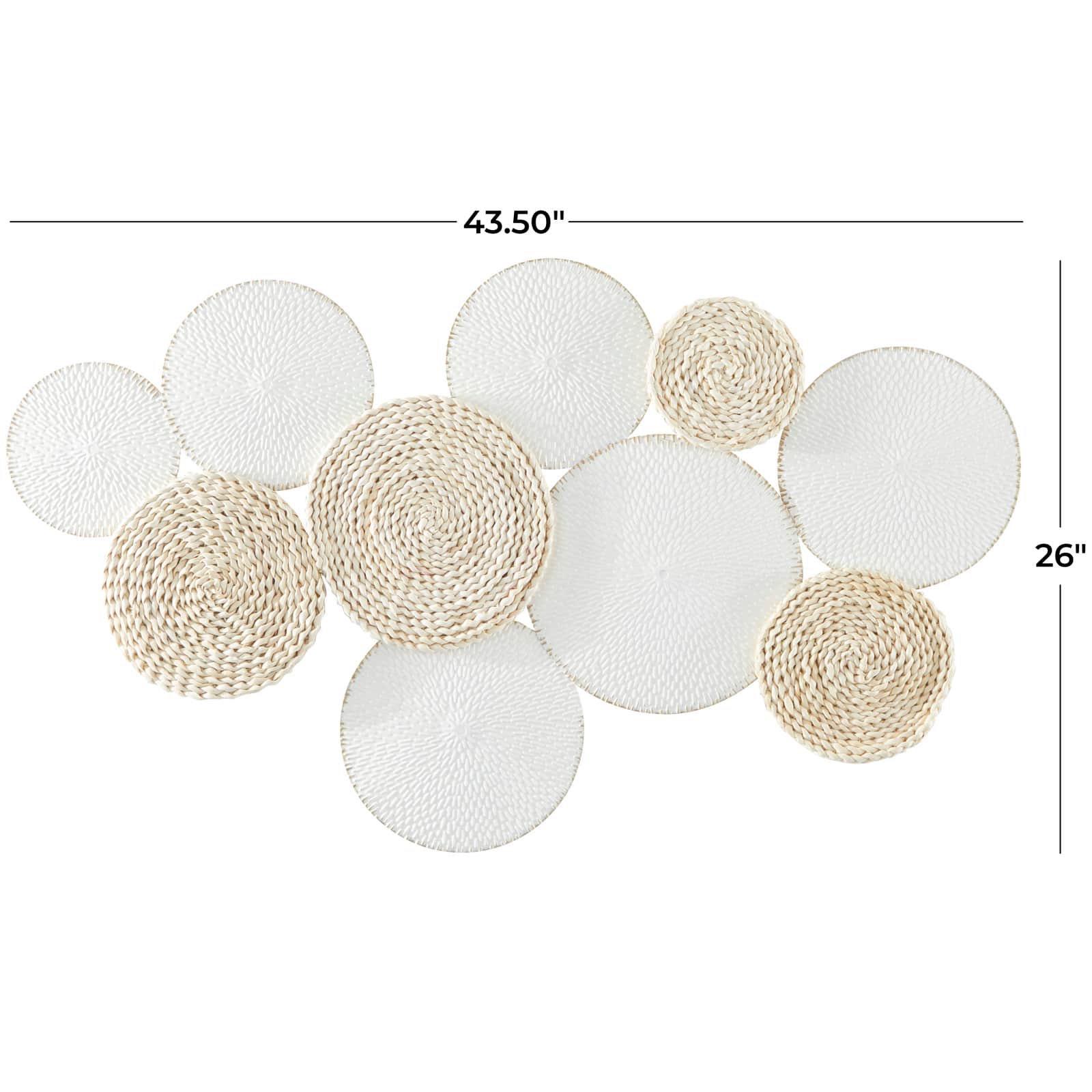 White Metal Rope Design Plate Wall Decor with Textured Pattern 44" x 1" x 26"