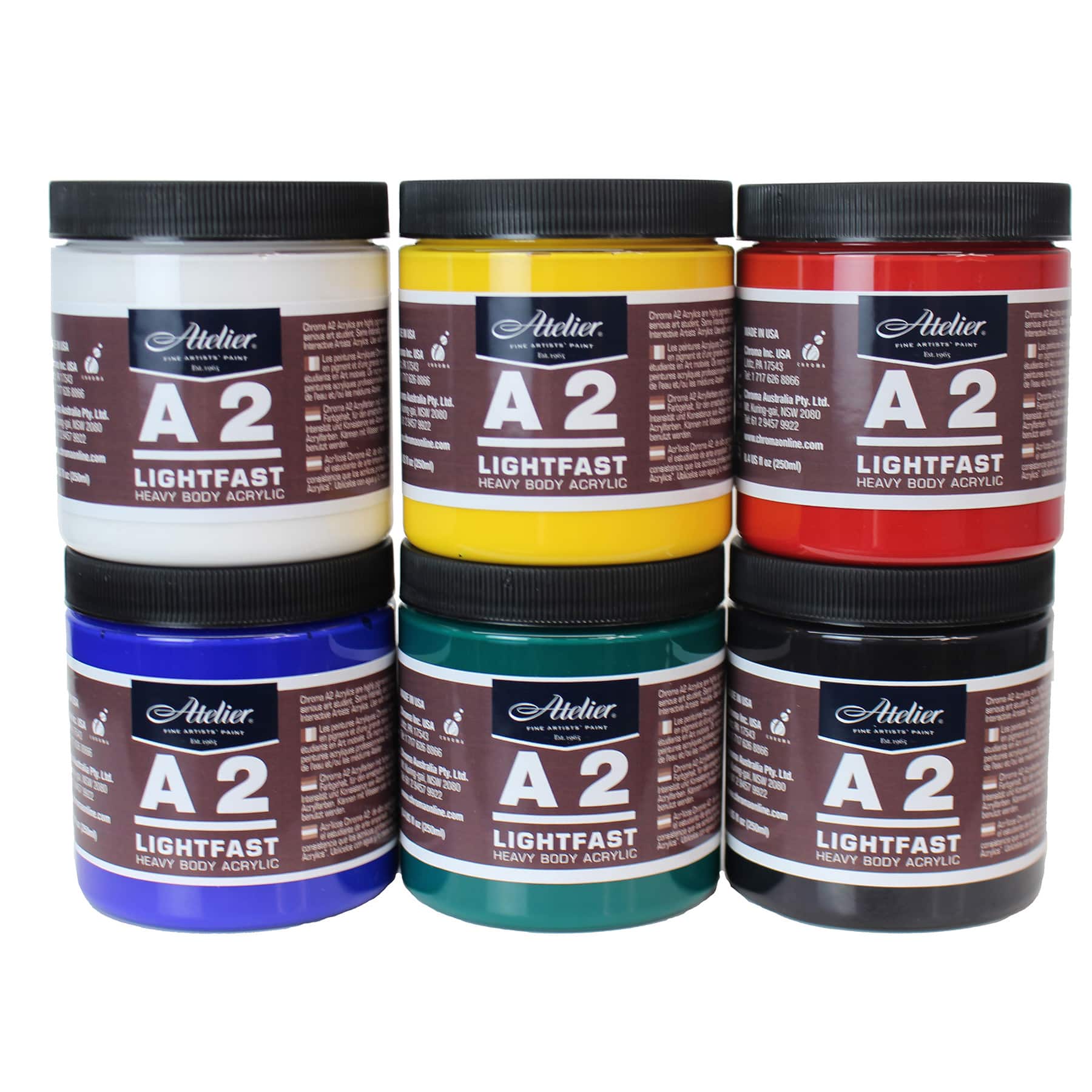 Atelier A2 6 Color Heavy Body Lightfast Artist Acrylic Set