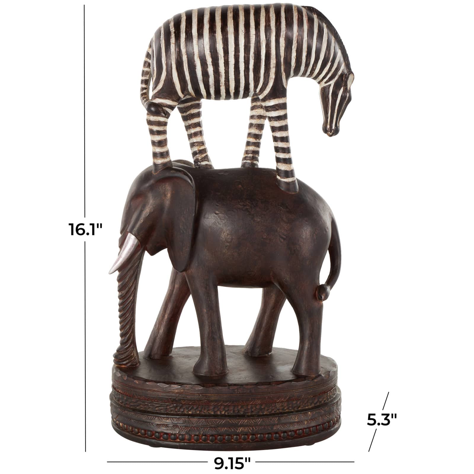 16" Multicolor Safari Animals Stacked Decorative Sculpture with Round Base