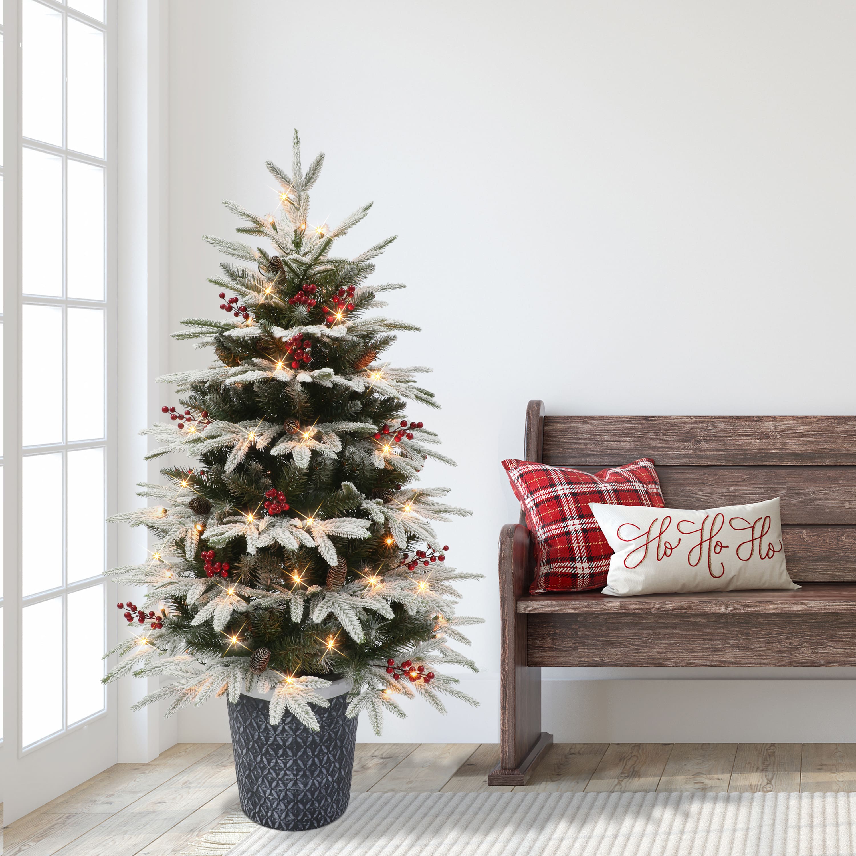 6 Pack: 4.5ft. Pre-Lit Halifax Fir Artificial Potted Christmas Tree, Clear Lights