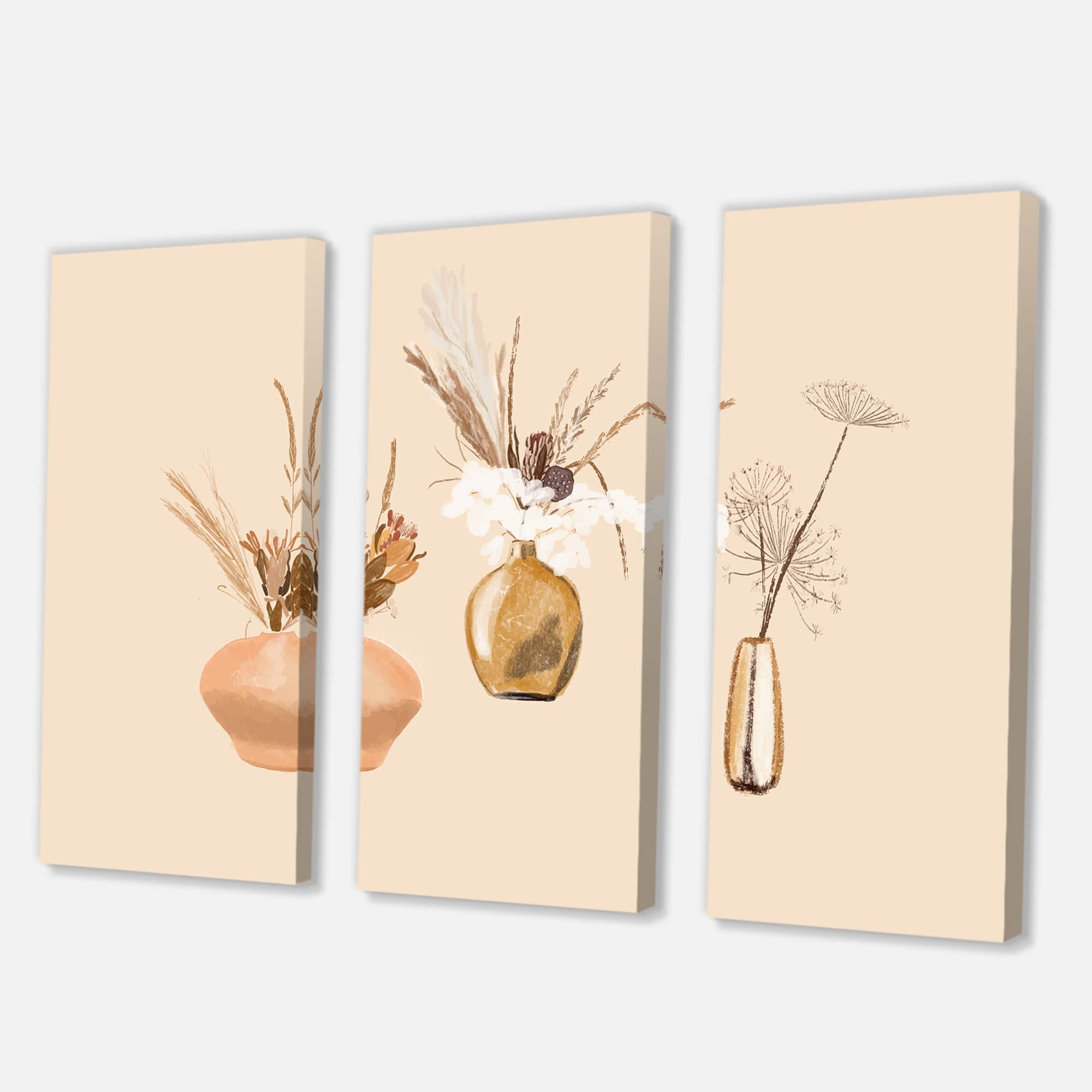 Designart - Bouquets Of Wildflowers In Gold Vases I
