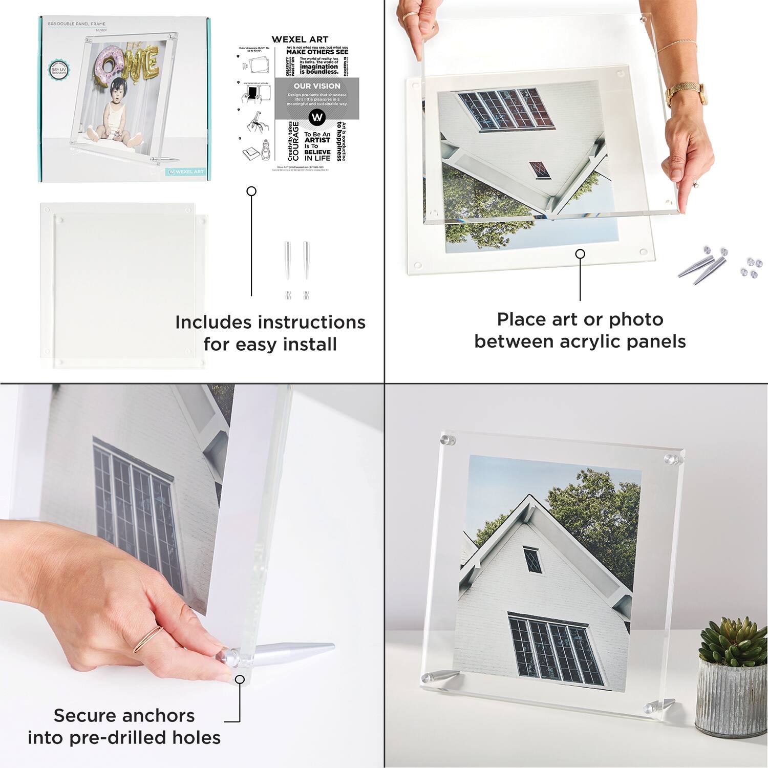 Wexel Art Clear Acrylic Tabletop Floating Picture Frame with Gold Hardware