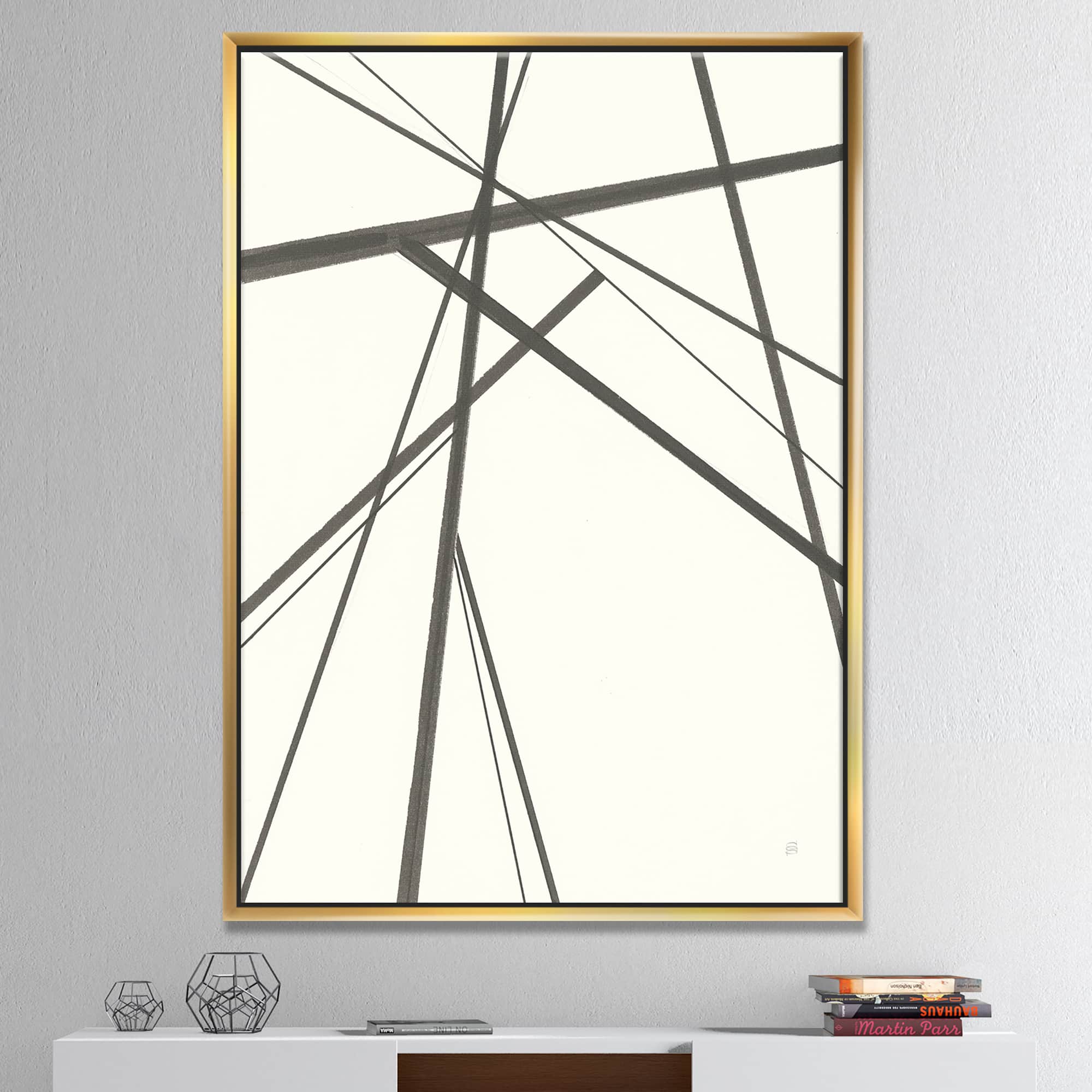 Designart - minimalist black and white III - Transitional Canvas in Gold Frame