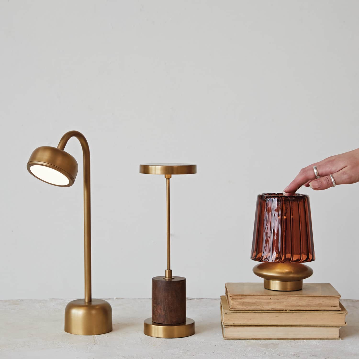 Hello Honey® 11.5" Antique Brass Finish Mango Wood & Metal Touch Sensor LED Table Lamp