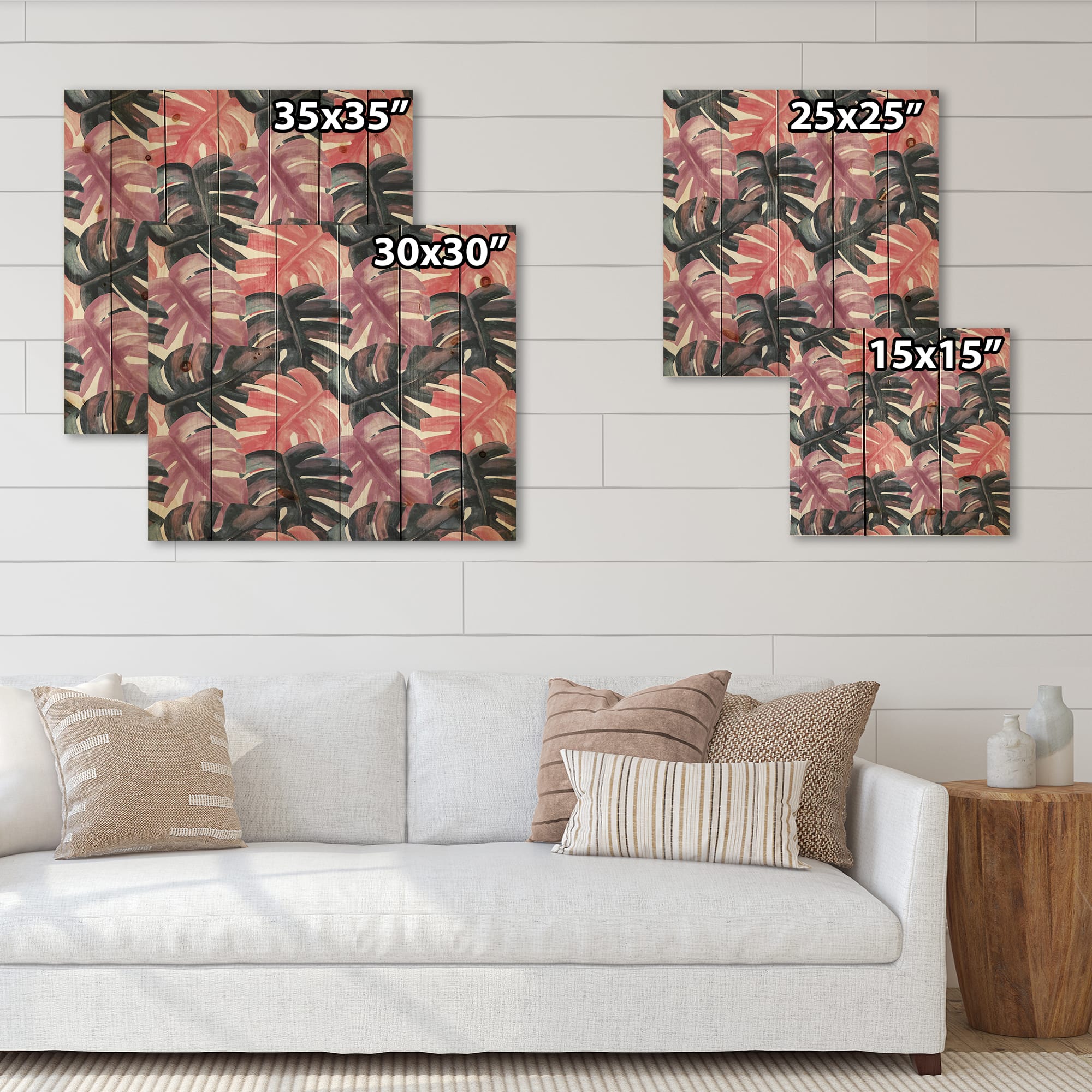 Designart - Colored Monstera On Rough Brush Strokes II - Tropical Print on Natural Pine Wood