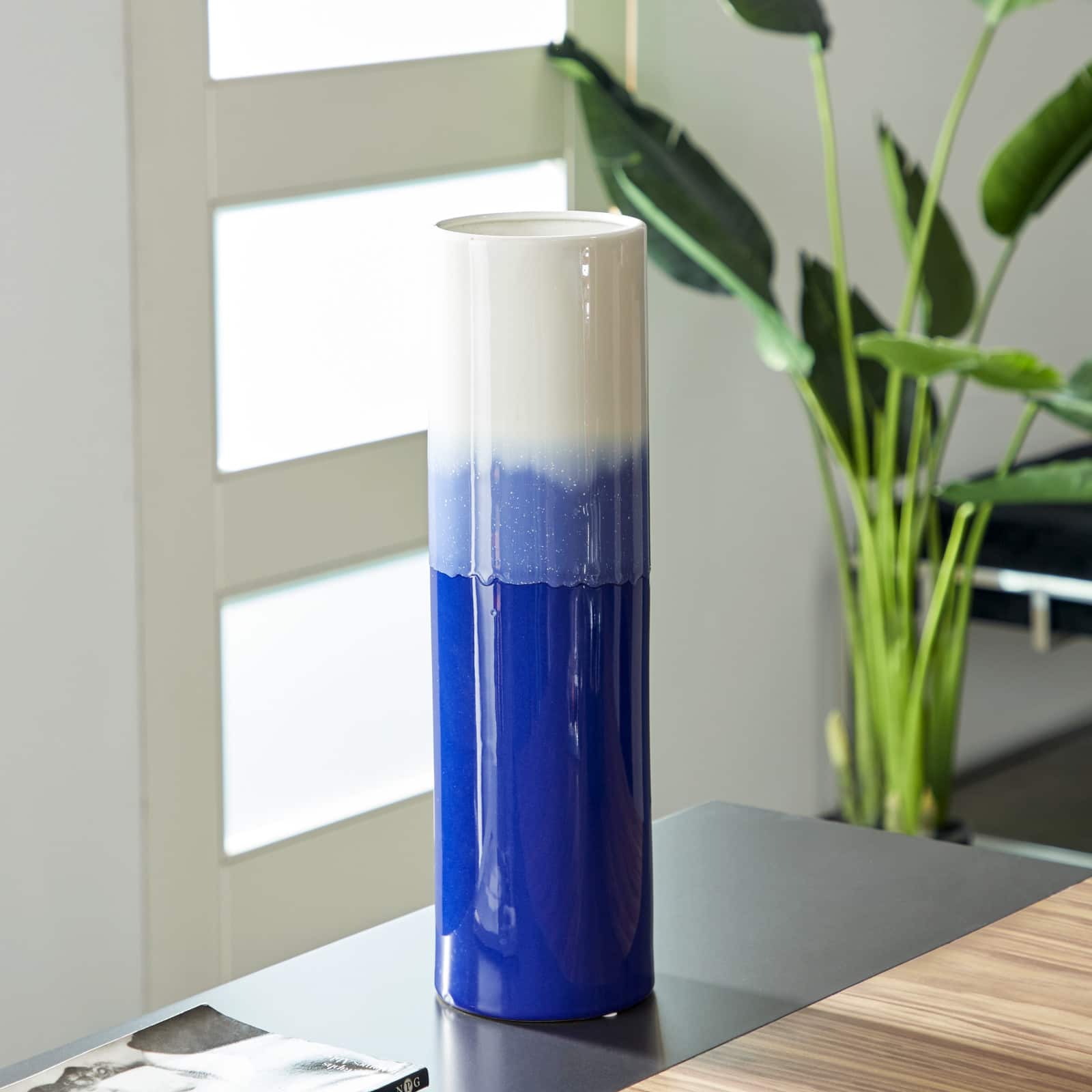 17" Blue Stoneware Modern Vase