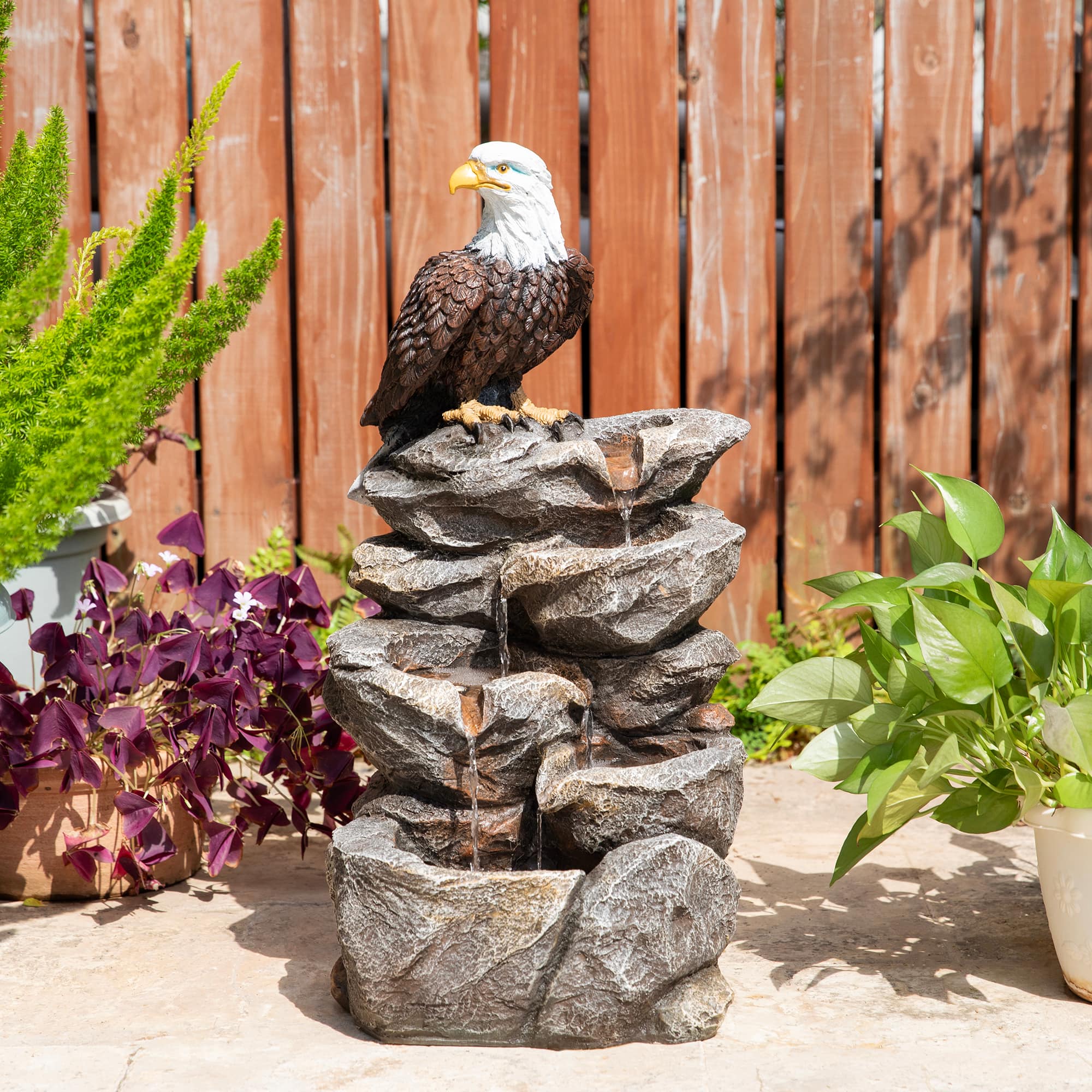 Glitzhome® 25.25" LED 4-Tier Bald Eagle Outdoor Fountain