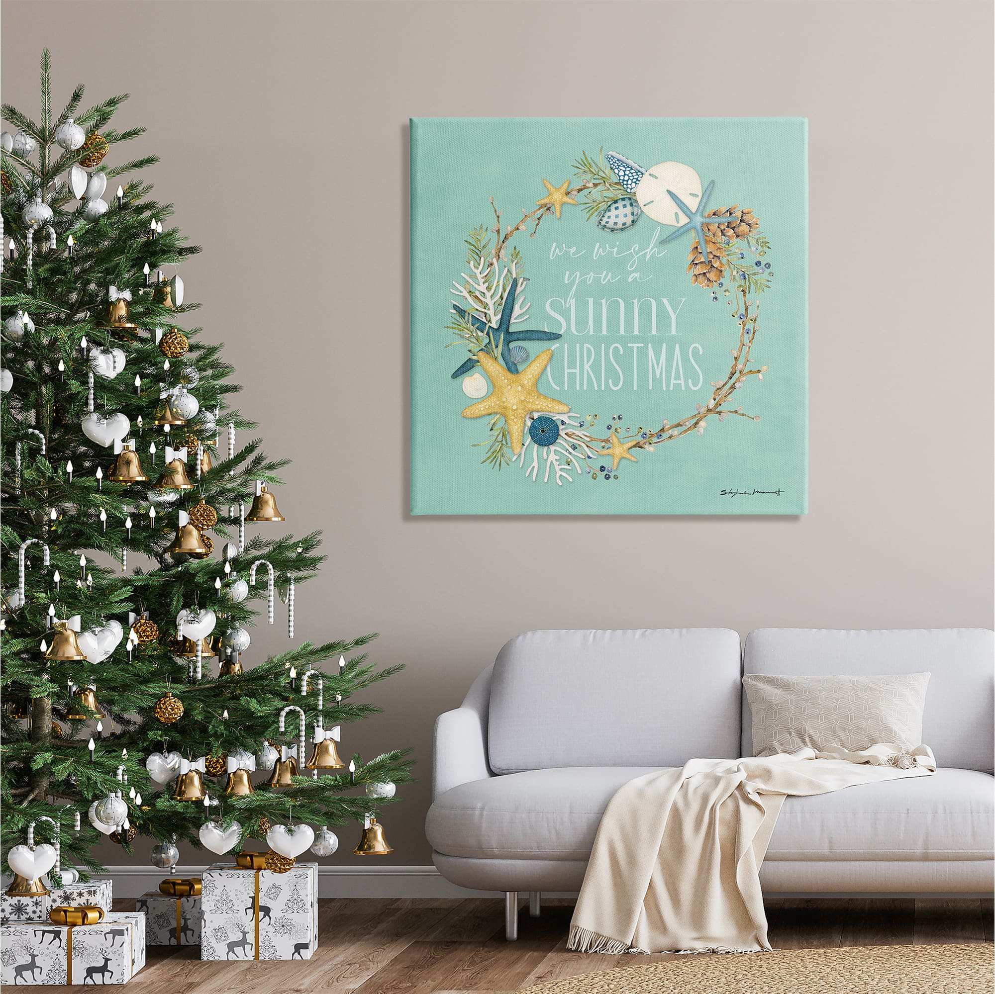Stupell Industries Wish You A Sunny Christmas Wreath Canvas Wall Art