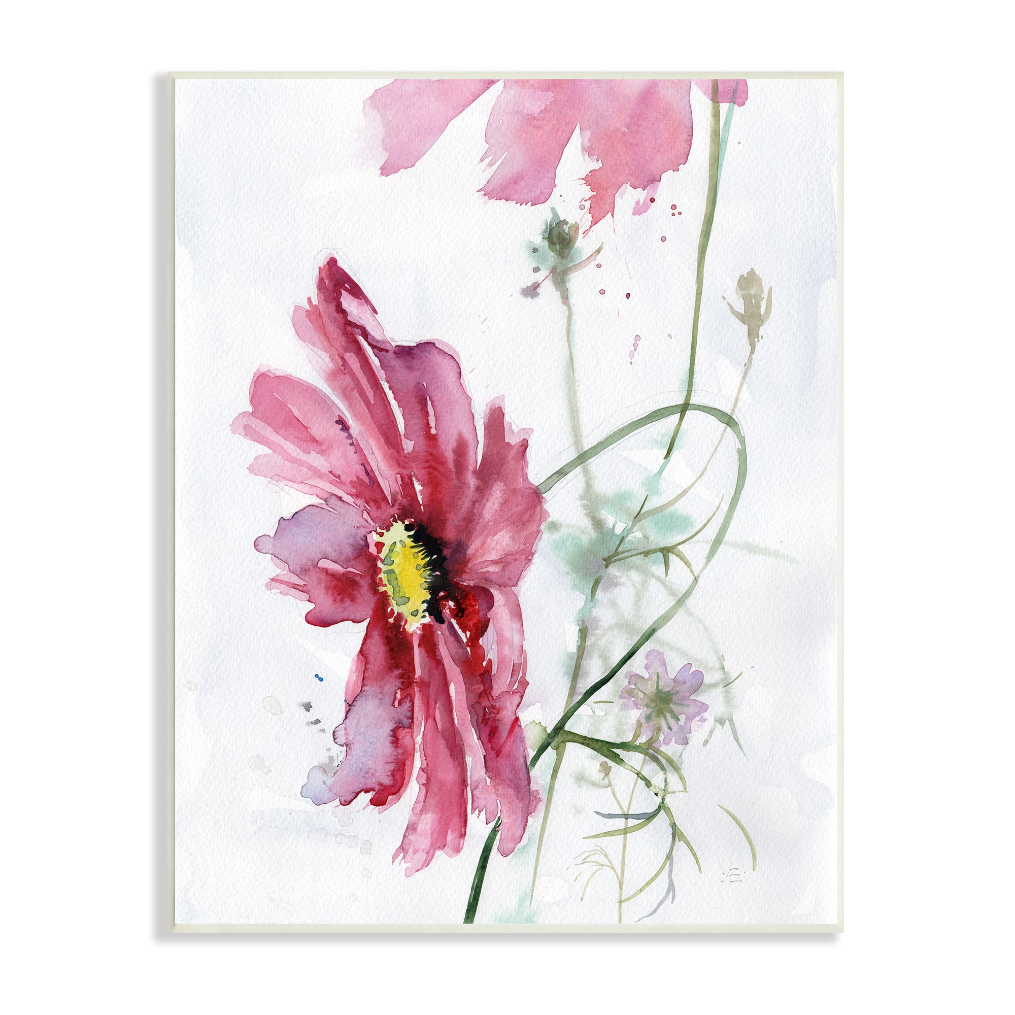 Stupell Industries Bending Pink Cosmo Flower Abstract Floral Watercolor Painting Wall Plaque