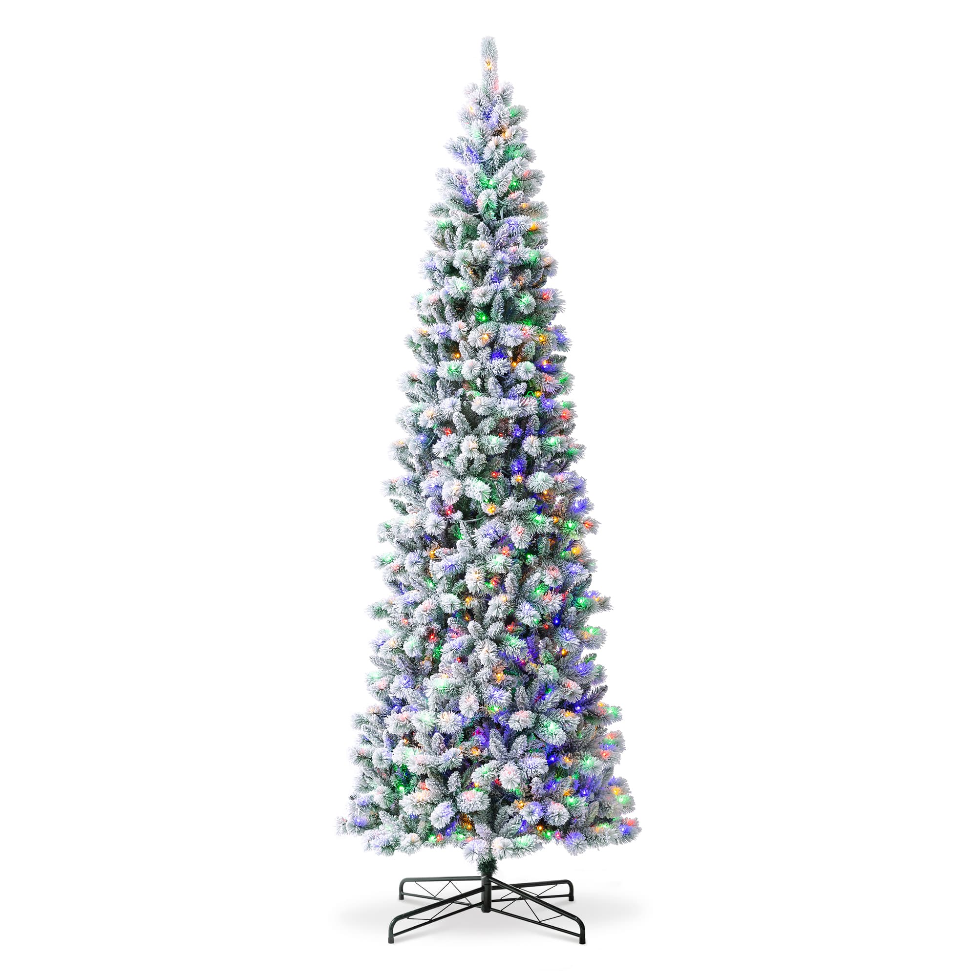 11ft. Pre-Lit Flocked Green Pine Artificial Christmas Tree, Color Changing Lights