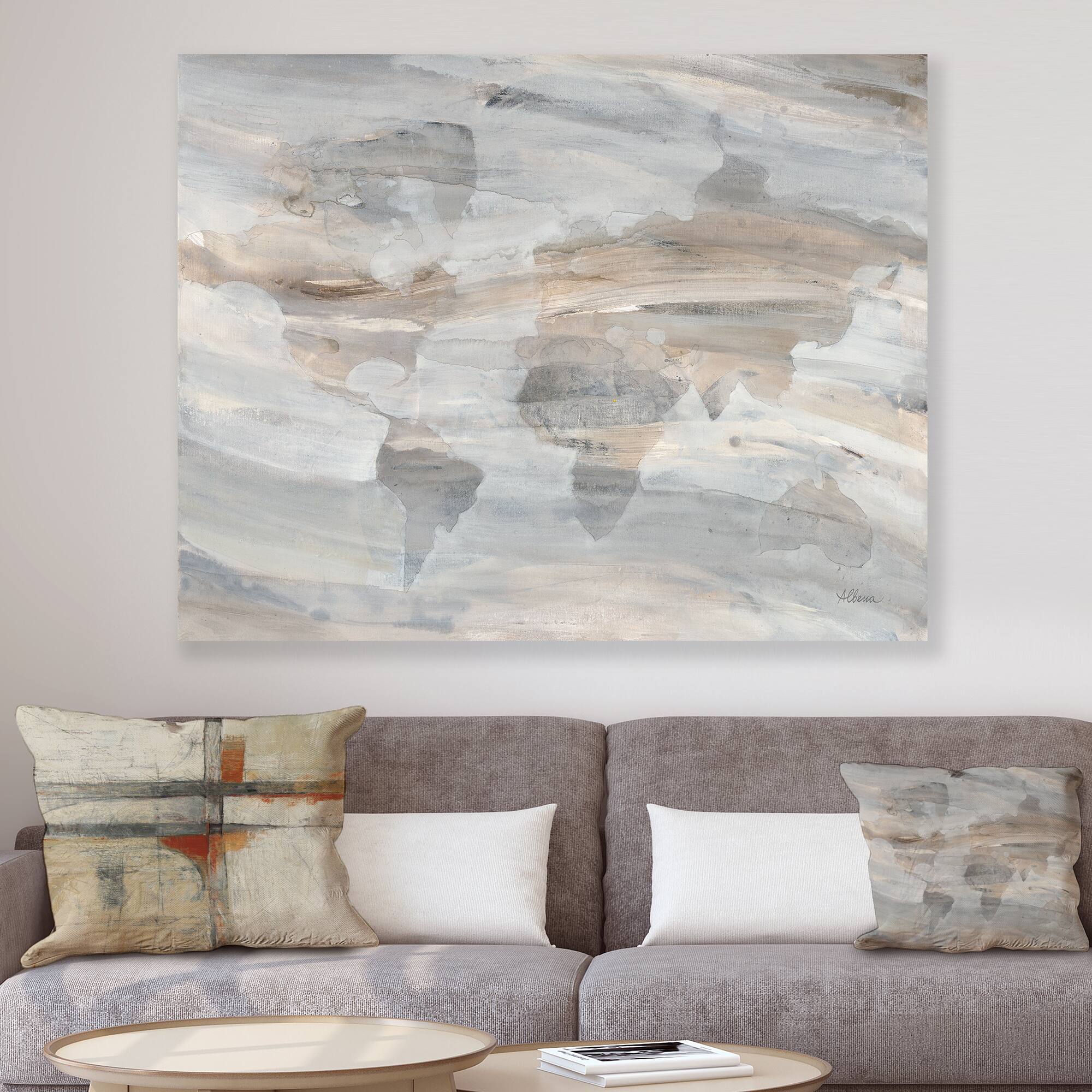 Designart - Misty World Map - Glam Map Canvas Artwork
