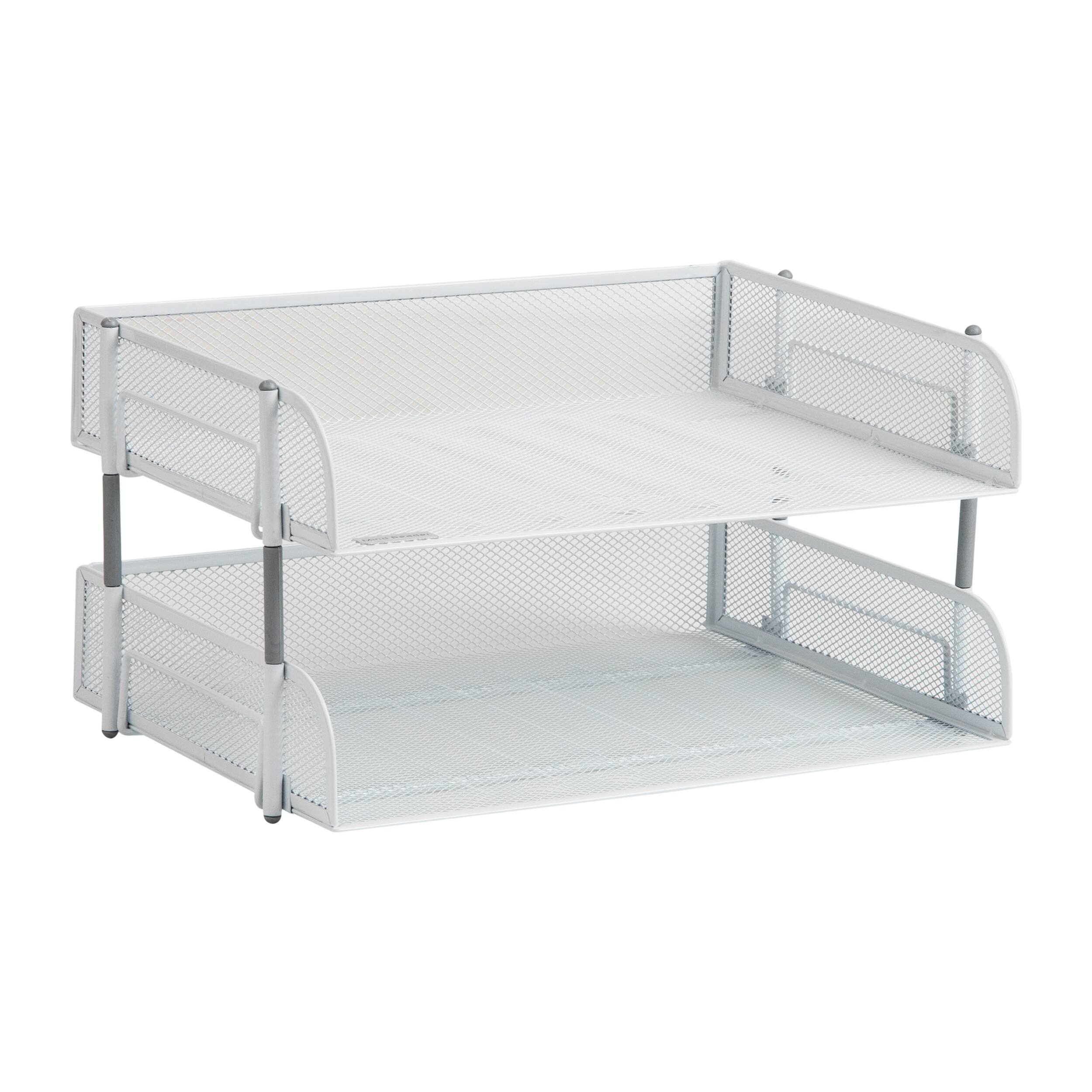 Mind Reader Stackable Paper Tray, Desktop Organizer, File Storage, Office, Metal Mesh, 13.5"L x 10"W x 7.25"H, 2 Pcs., White