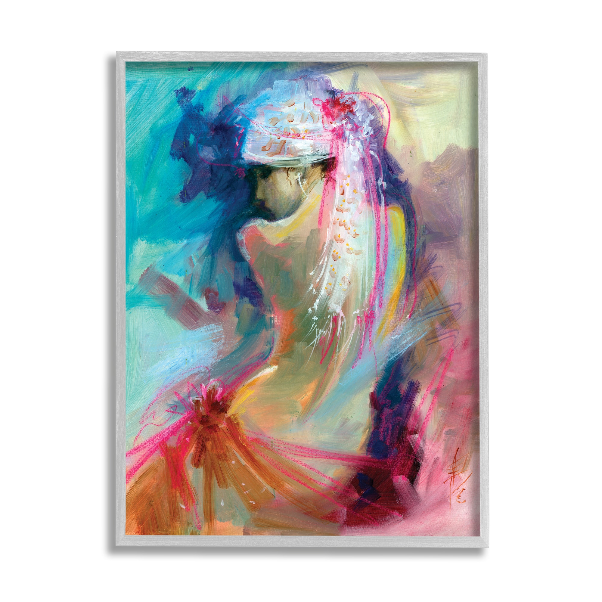 Stupell Industries Colorful Abstract Nude Female Portrait Back in Gray Frame Wall Art