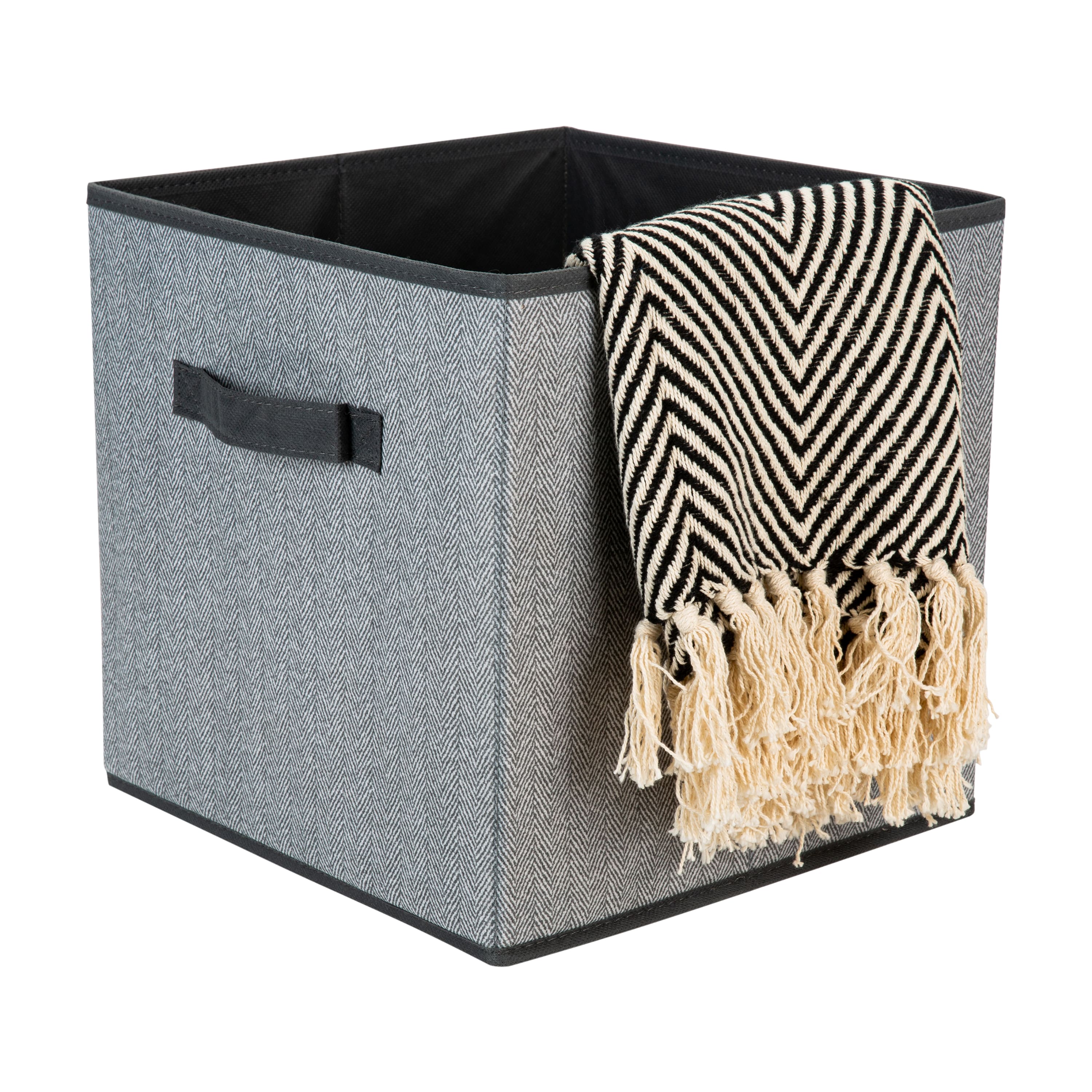 Simplify 12" Collapsible Herringbone Gray Storage Cube