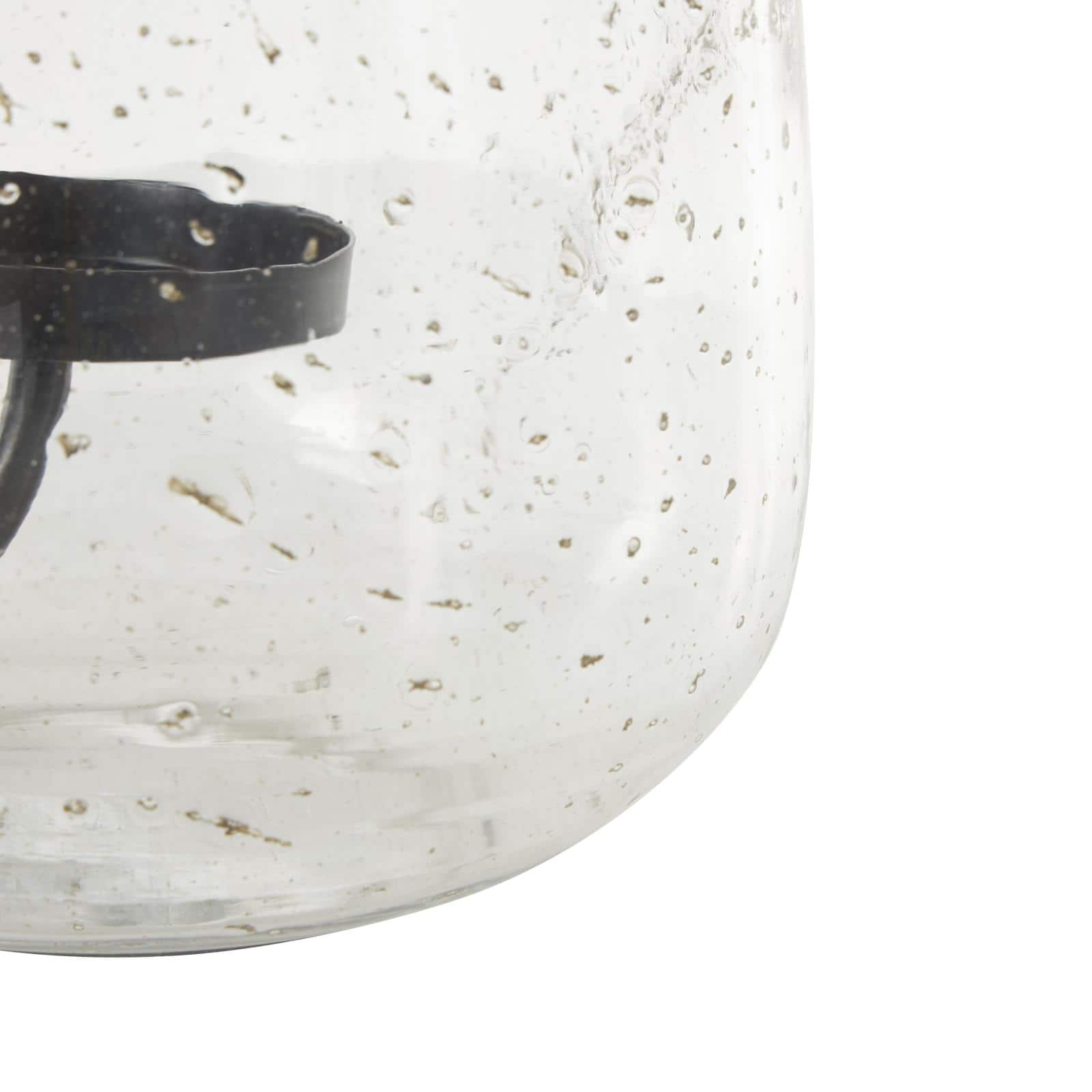7.75" Clear Glass Candle Holder with Black Metal Accents & Brown Speckles