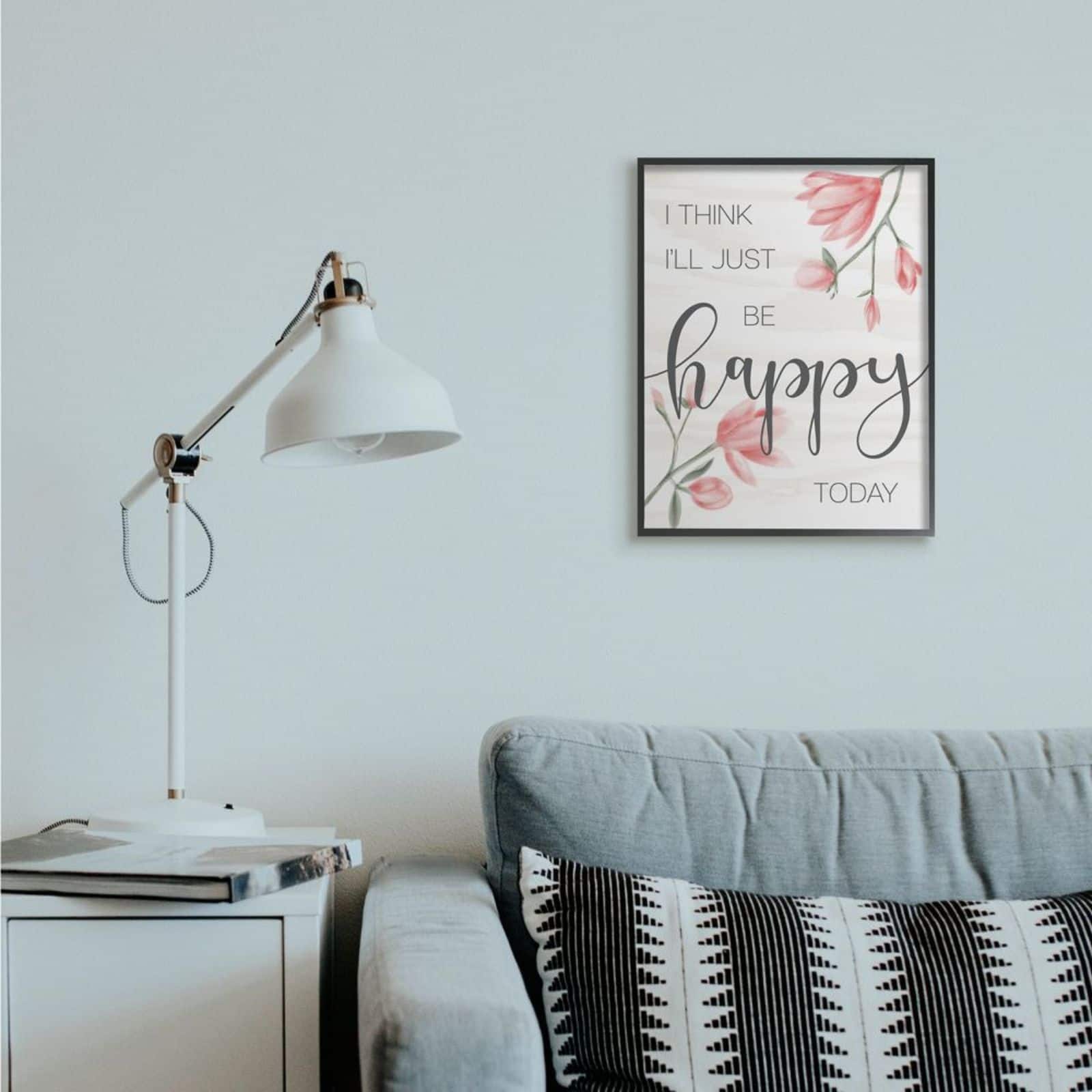 Stupell Industries Floral Just Be Happy Print with Black Frame Wall Accent
