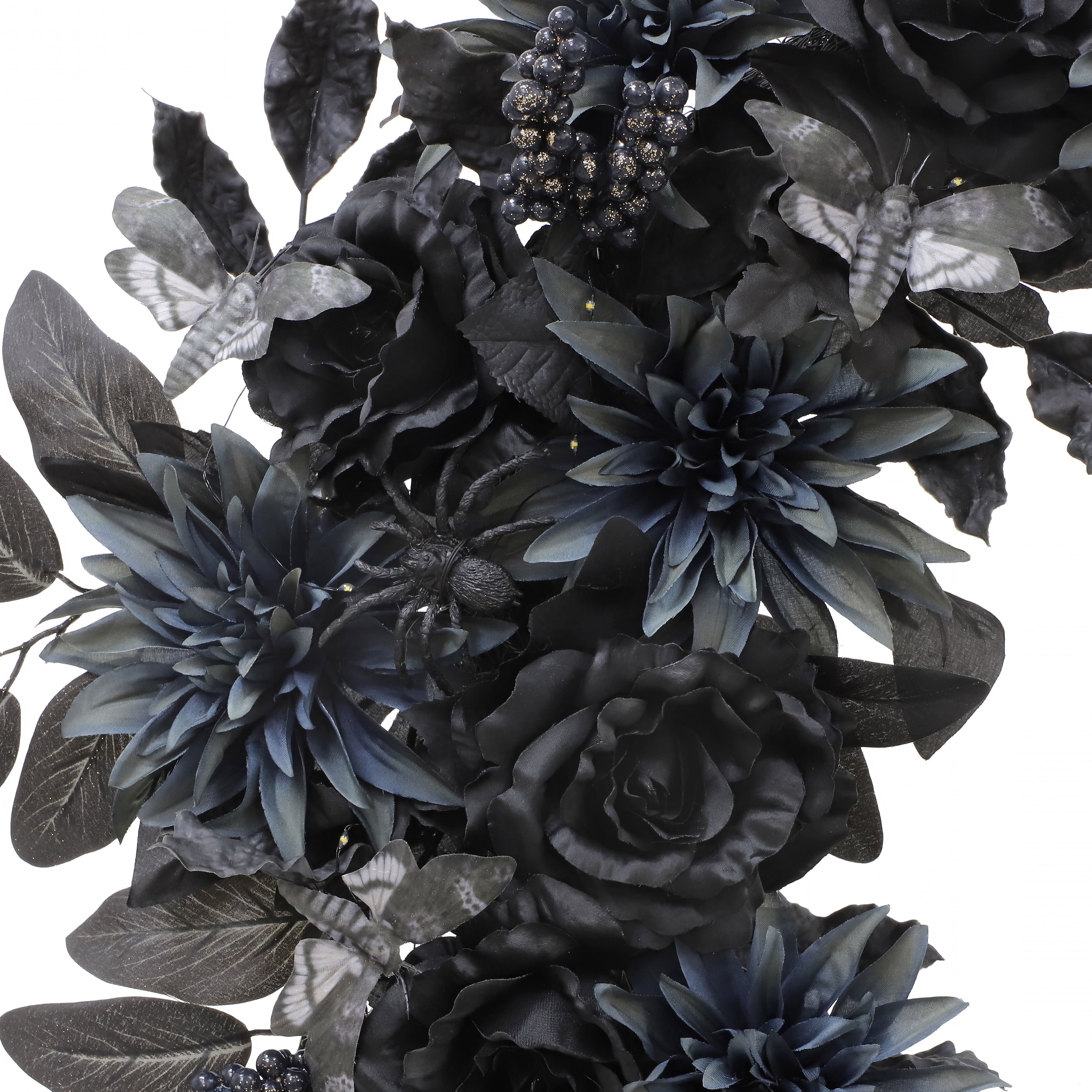 26" LED Black & Dusty Navy Dahlia, Rose & Moth Moon Wreath by Ashland®