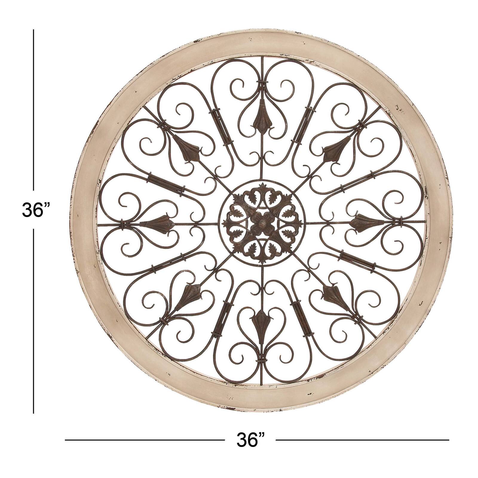 Cream & Brown Metal & Wood Round Wall Décor