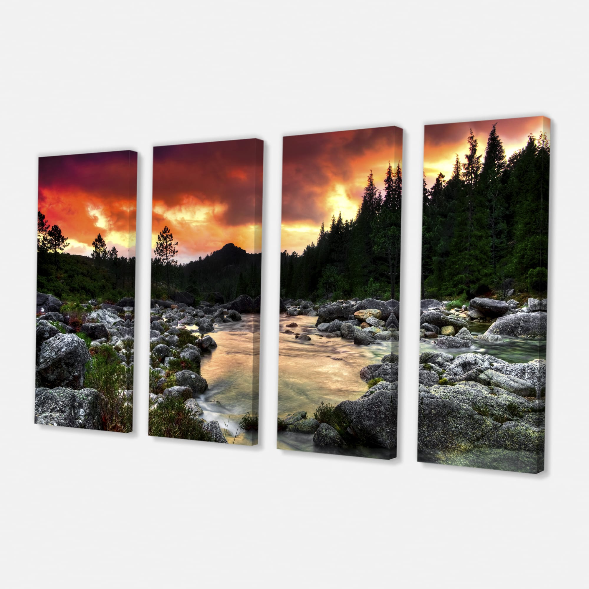 Designart - Rocky Mountain River at Sunset - Extra Large Wall Art Landscape