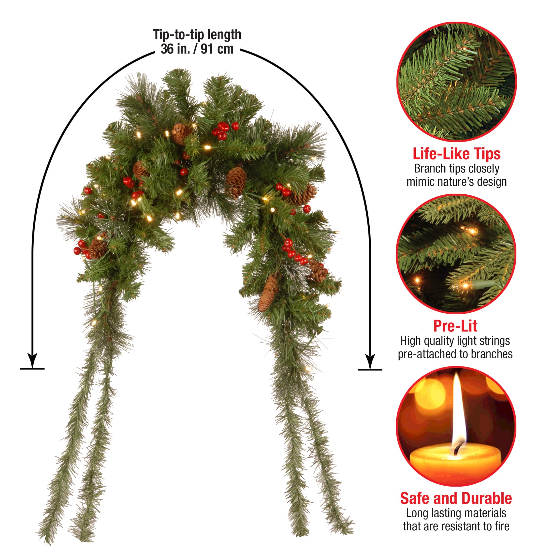 3ft. Pre-lit Crestwood Spruce Artificial Christmas Mailbox Cover with Silver Bristle, Cones, Red Berries, Glitter and Warm White LED Lights