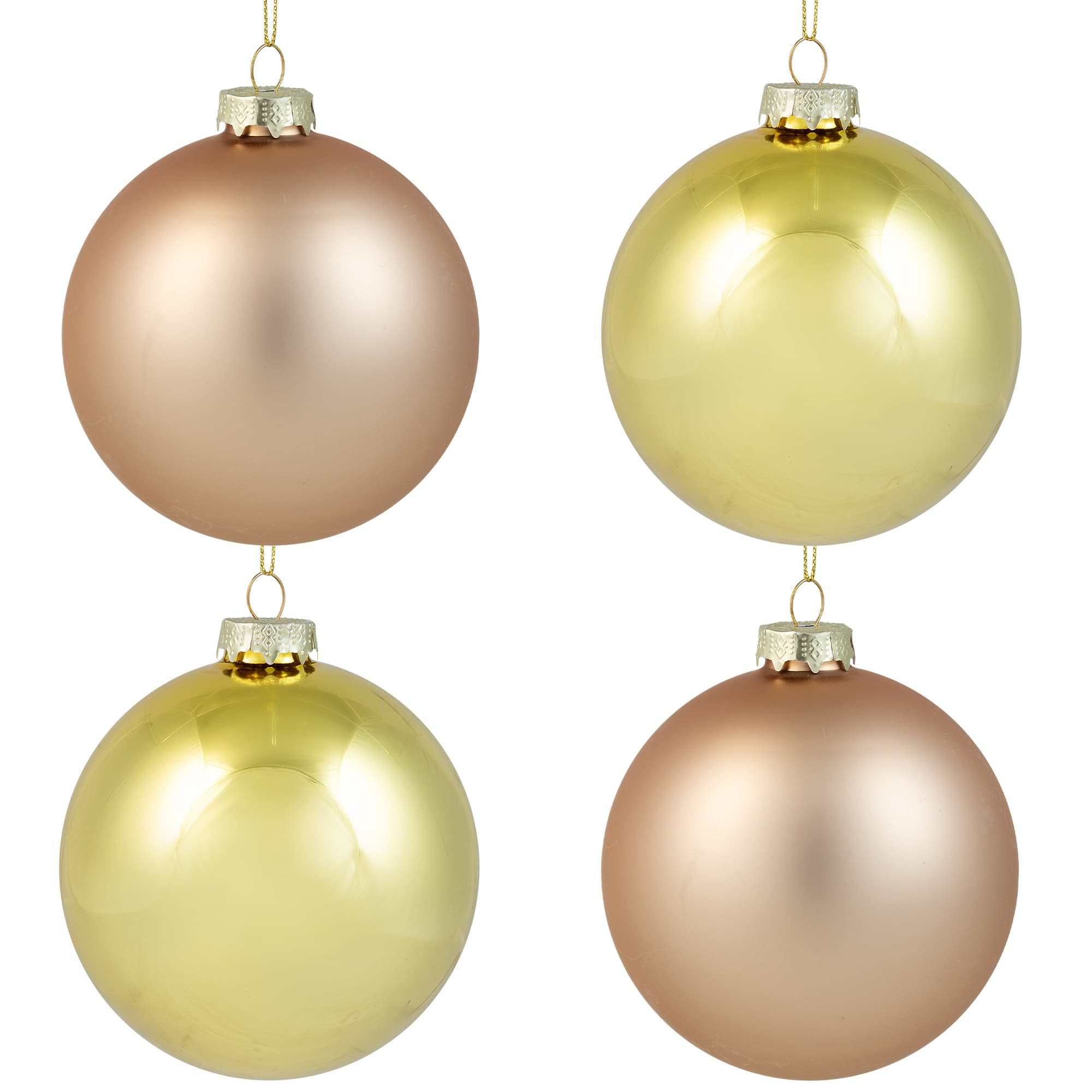 Northlight 4" Gold & Pink 2-Finish Christmas Ball Glass Ornaments Set