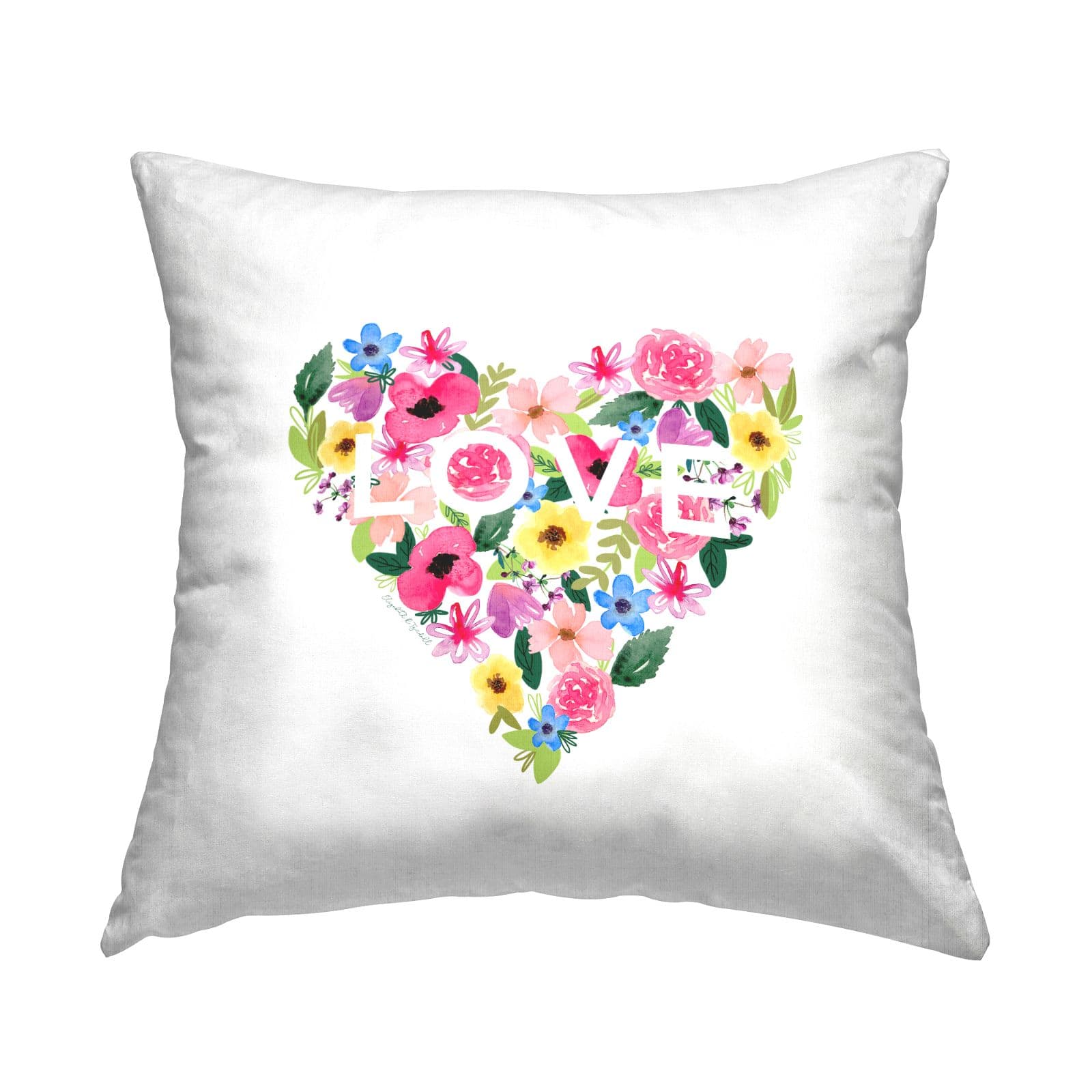 Stupell Industries Vivid Floral Blossoms Heart Shape Love Text Throw Pillow, 18" x 18"