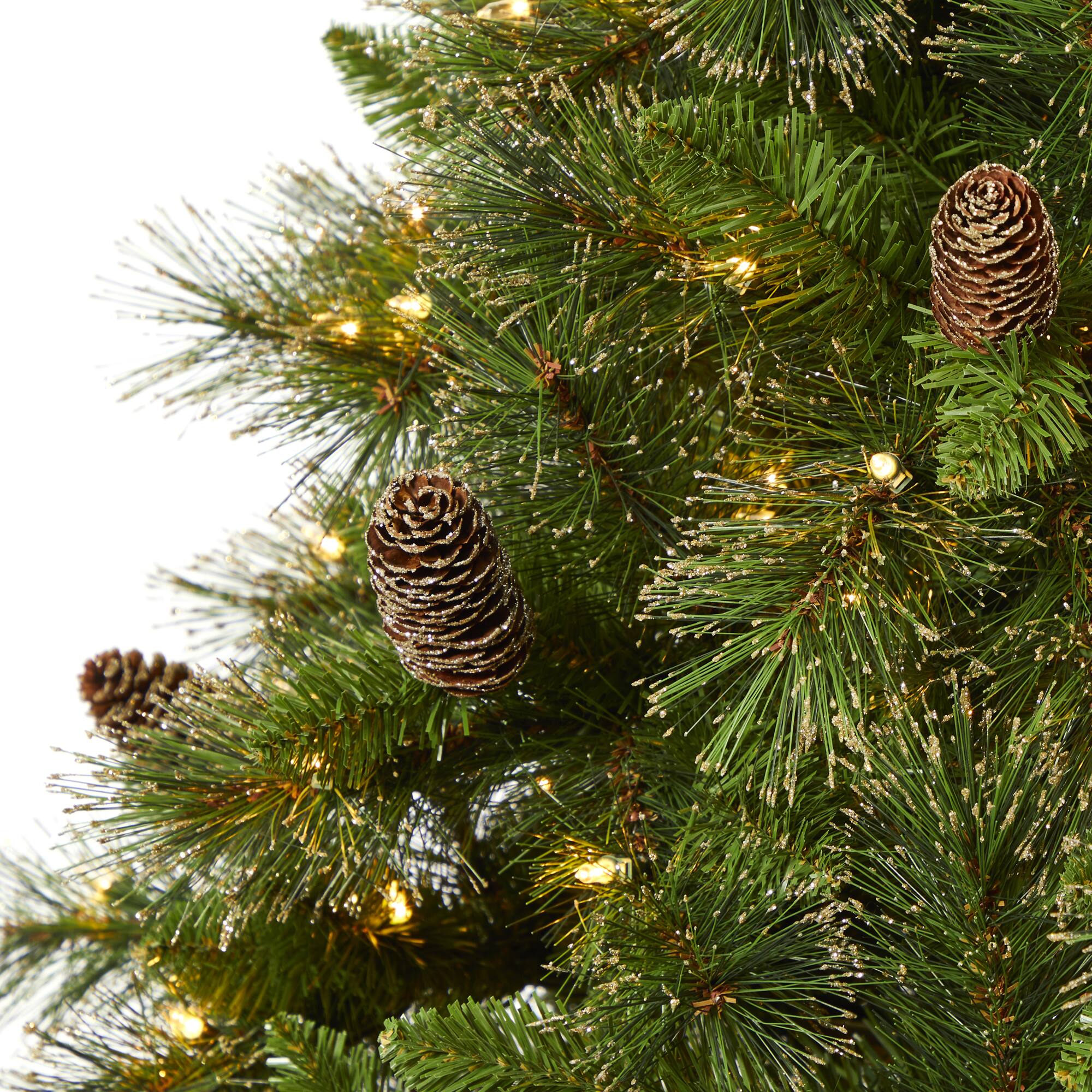 7.5ft. Pre-Lit Golden Tip Washington Pine & Pinecones Artificial Christmas Tree with Clear Lights