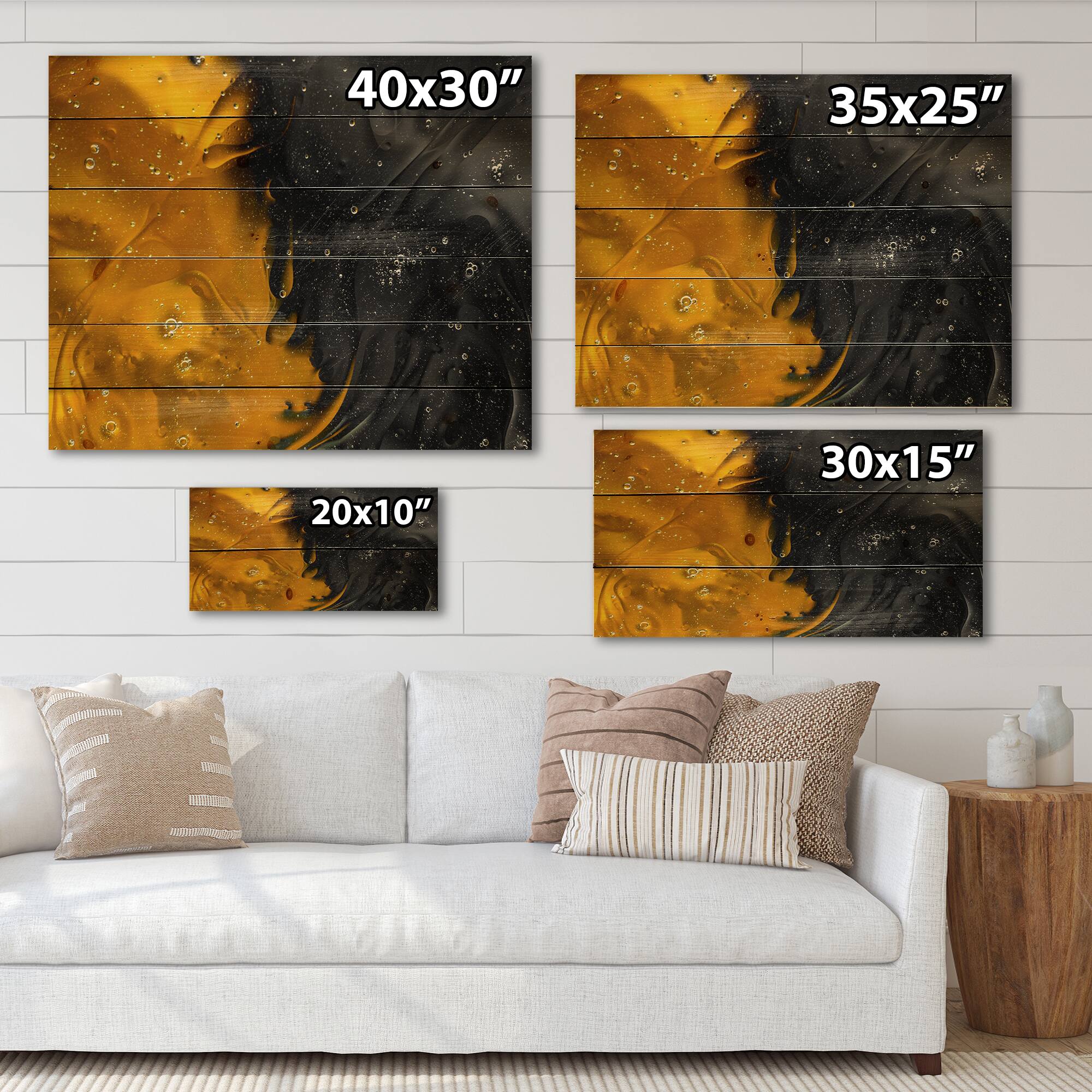 Designart - Marriage of Yellow and Black - Modern Print on Natural Pine Wood