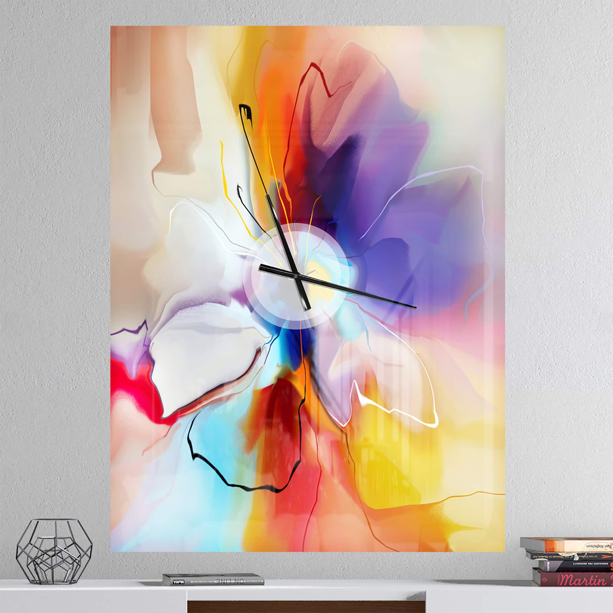 Designart 'Creative Flower In Multiple Colors Farmhouse Rectangular Wall Clock