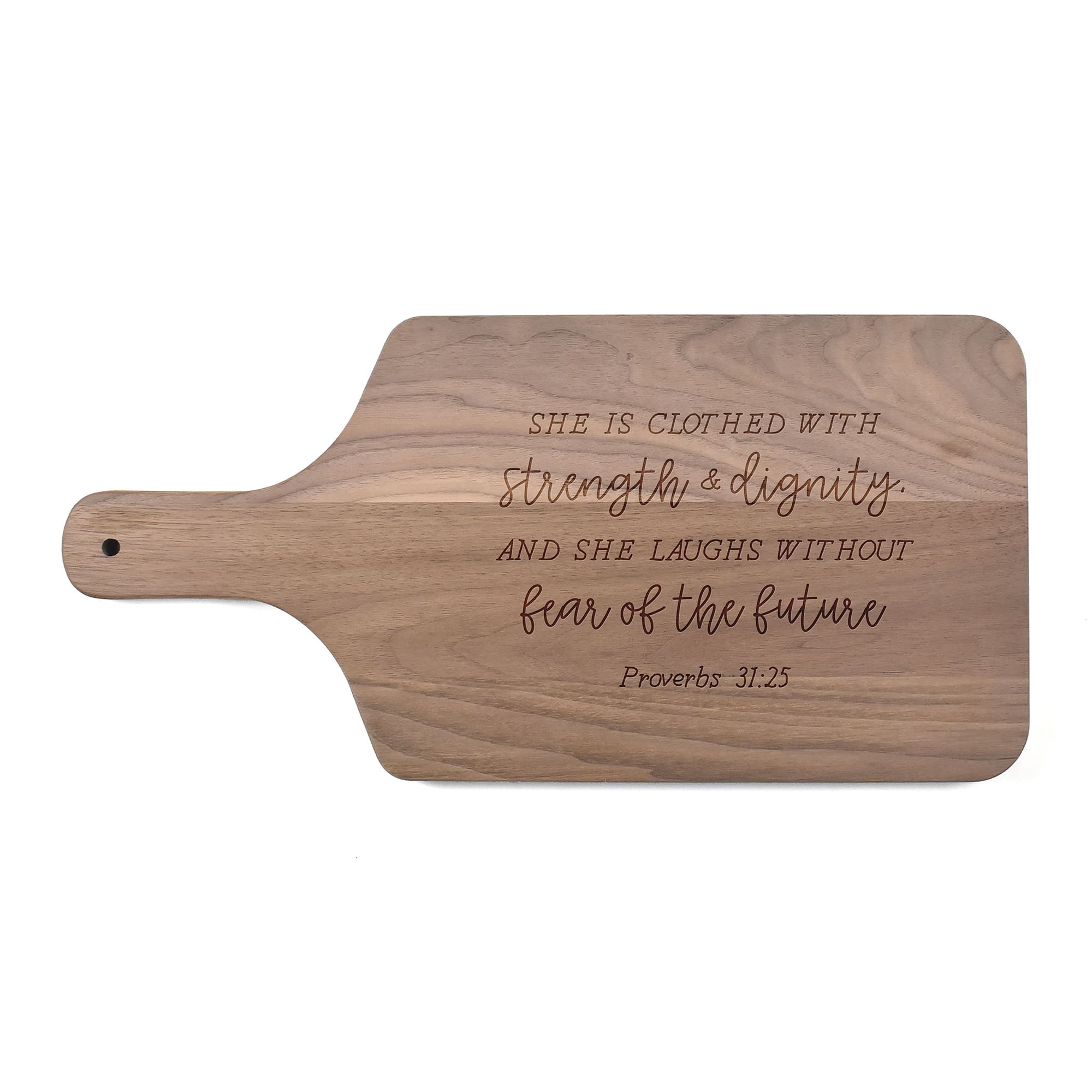 8" x 17" Strength & Dignity Walnut Paddle Cutting Board