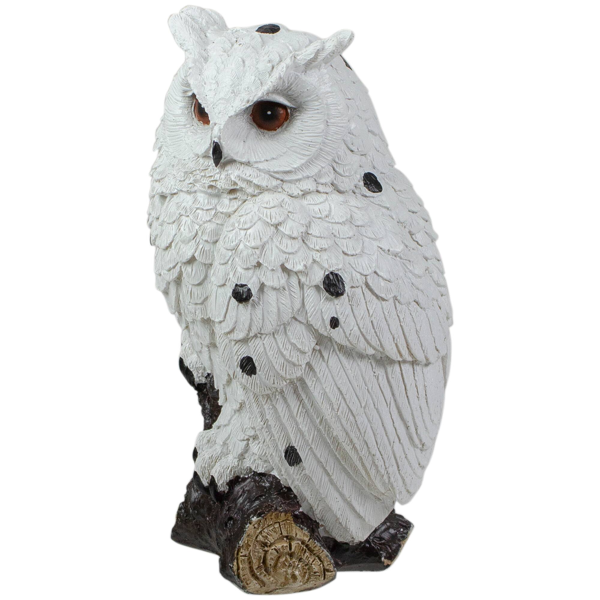 6" White Owl Perched on a Branch Outdoor Garden Statue