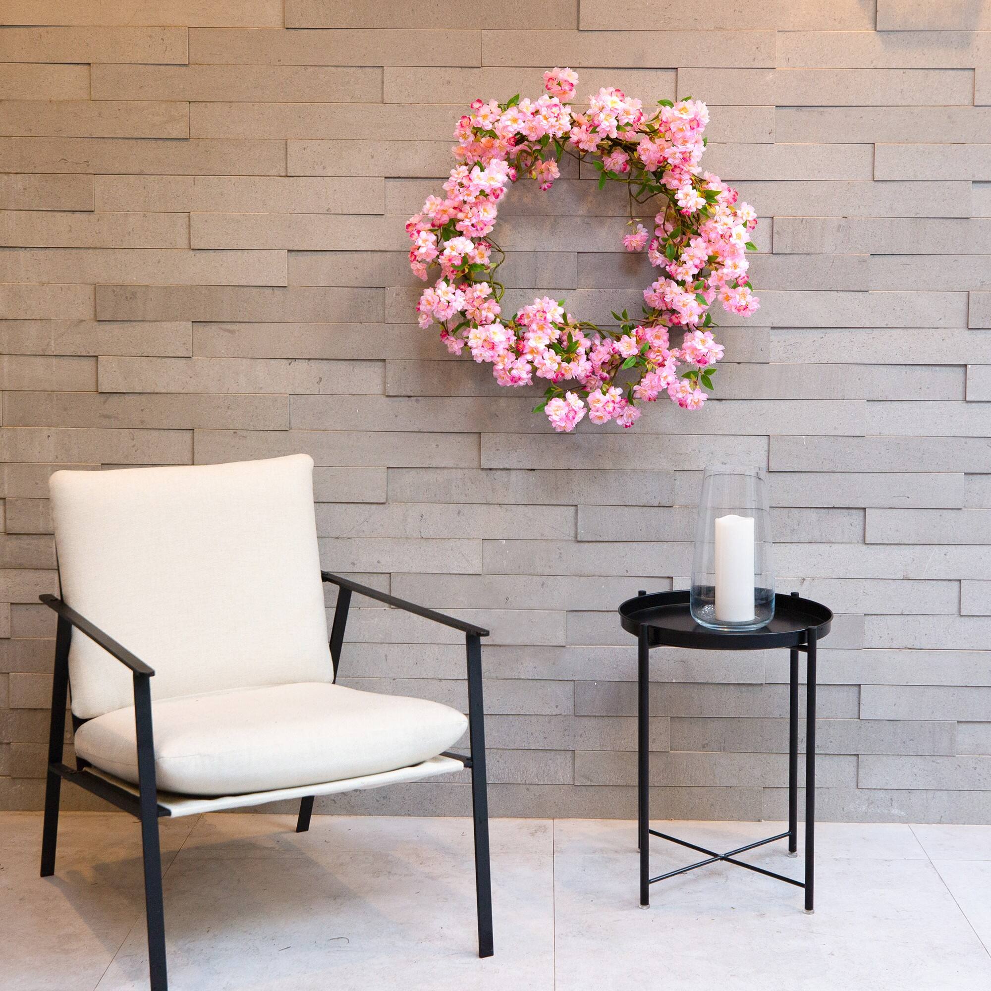 30" Artificial Pink Cherry Blossom Wreath