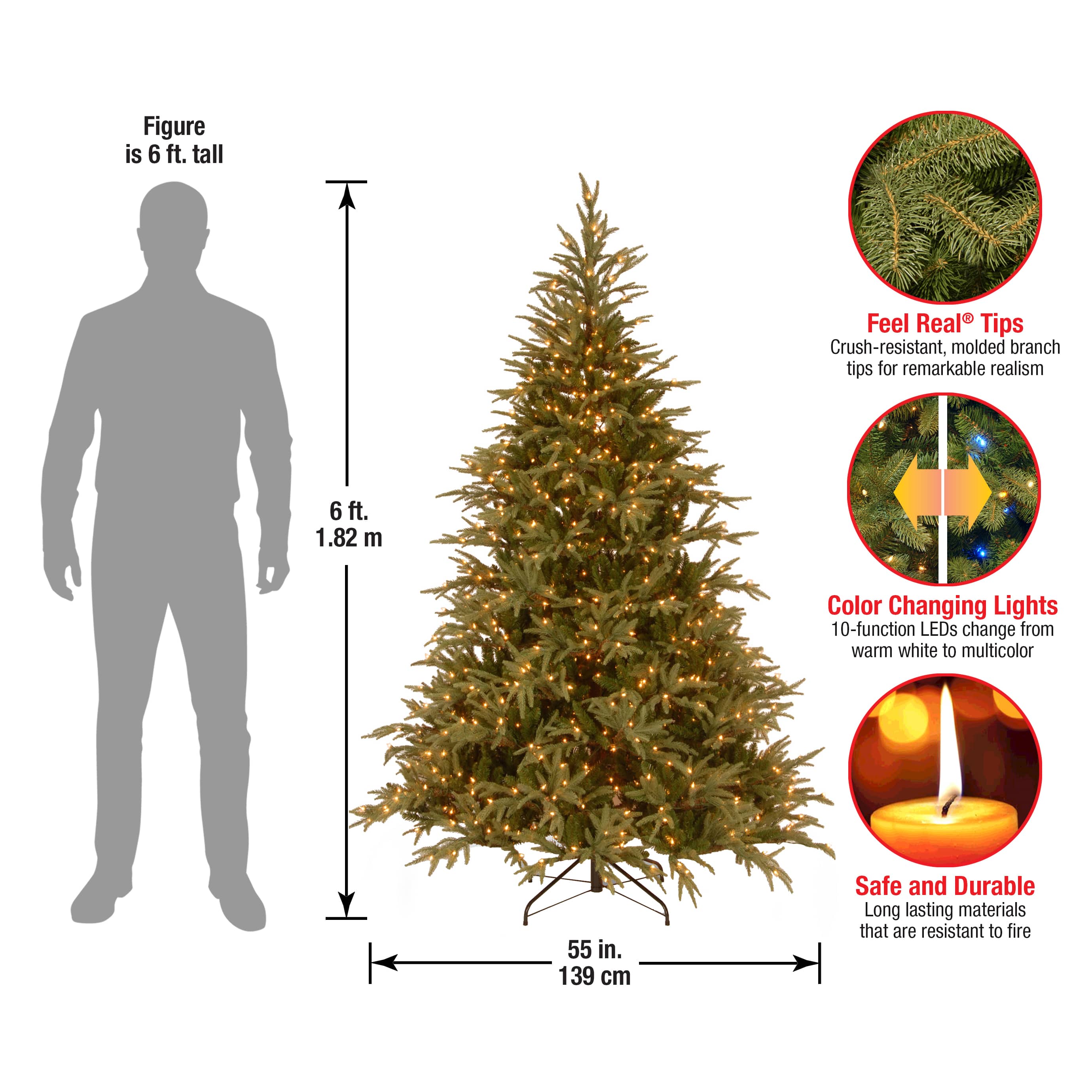 6ft. Pre-Lit Frasier Grande Artificial Christmas Tree, Dual Color® LED Lights