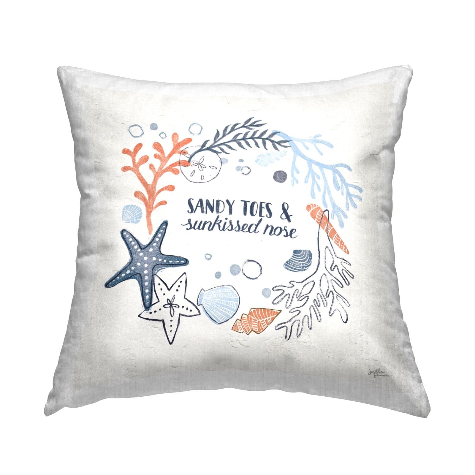 Stupell Industries Beach Lover Phrase Starfish Coral Border Throw Pillow, 18" x 18"