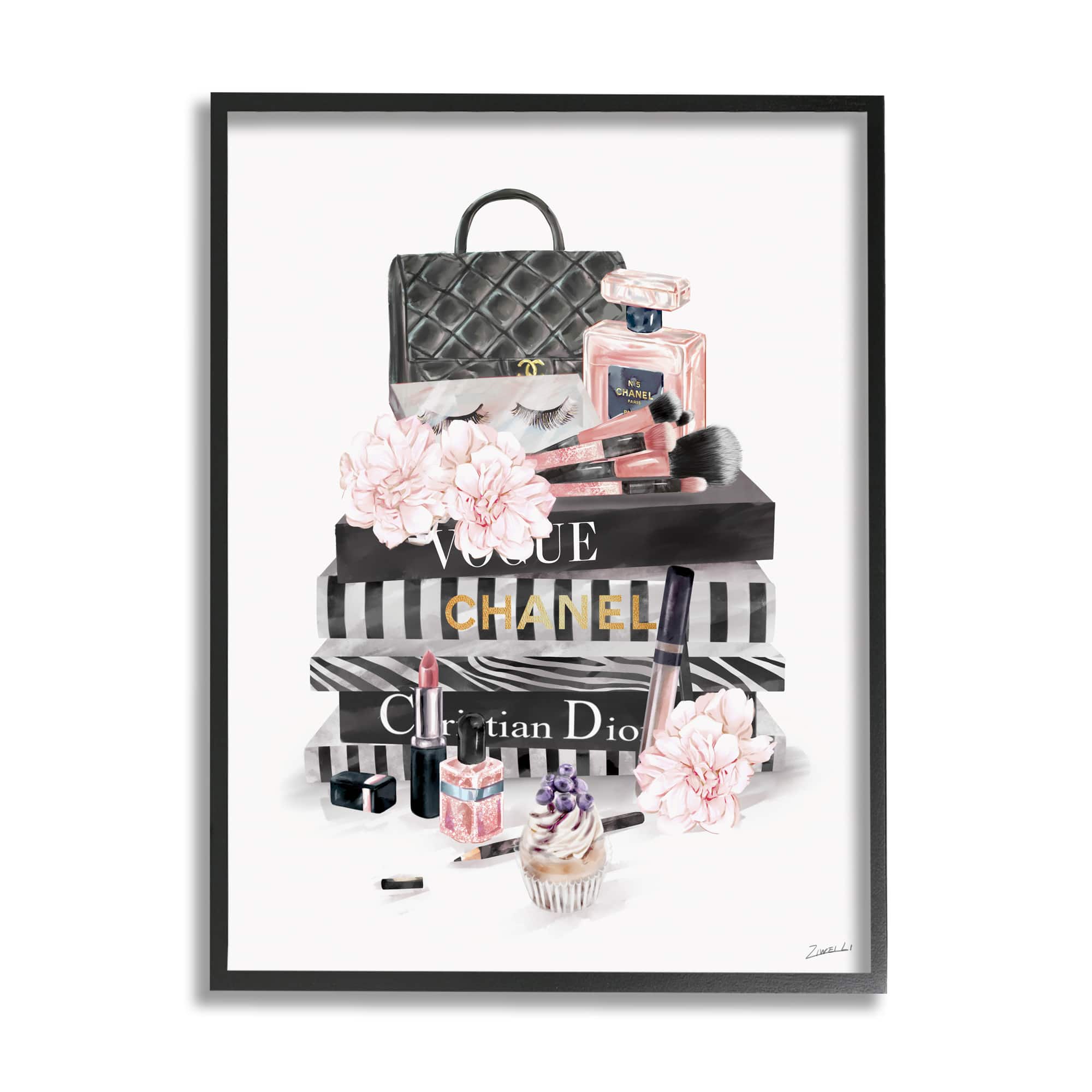 Stupell Industries Daily Glam Necessities Fashion Forward Book Stack Wall Art in Frame