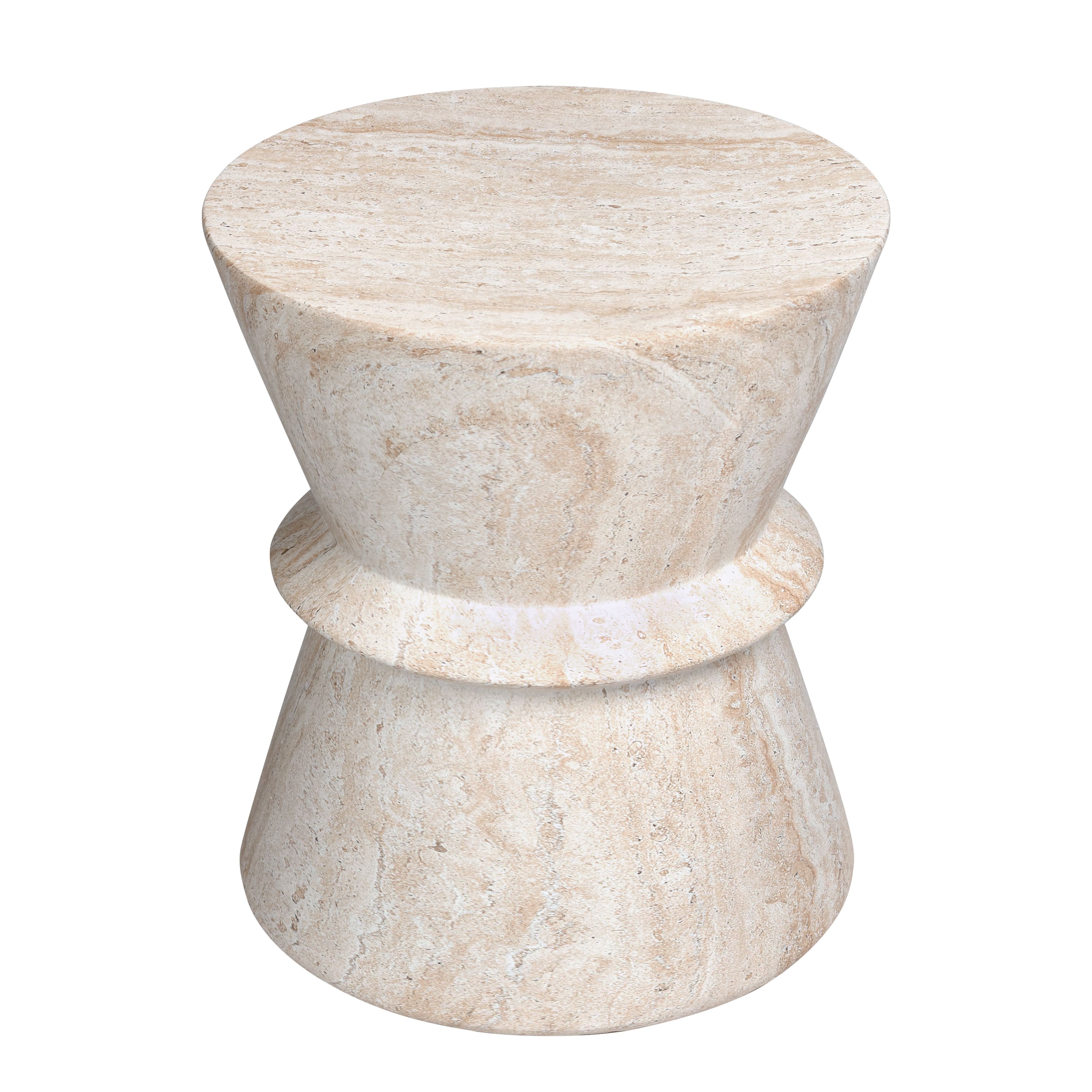 Empire Art Direct 18" Hourglass Travertine Stone Finish MGO Side Accent Table