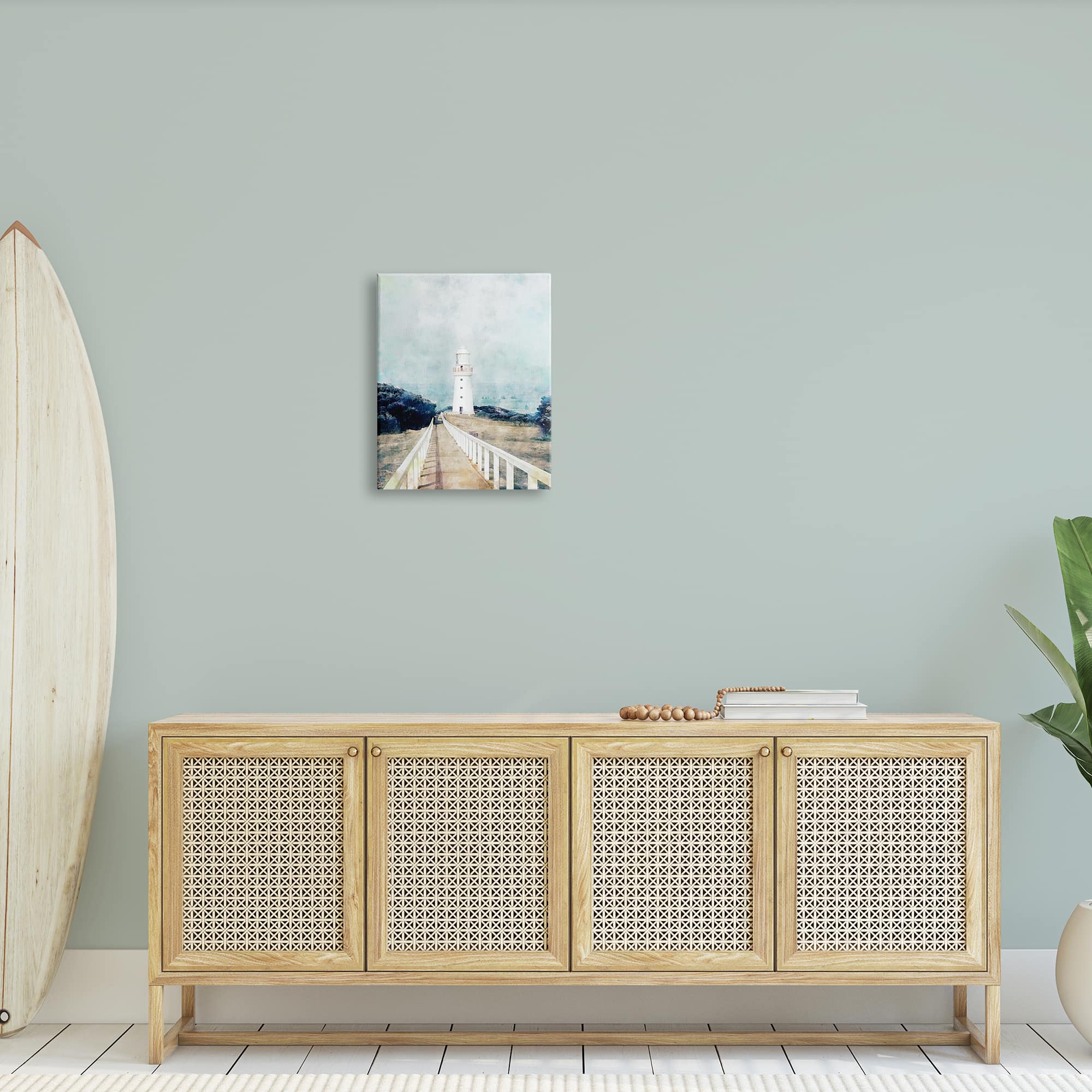 Stupell Industries White Lighthouse Boardwalk Rocky Cliff Coastal Landscape Water Canvas Wall Art