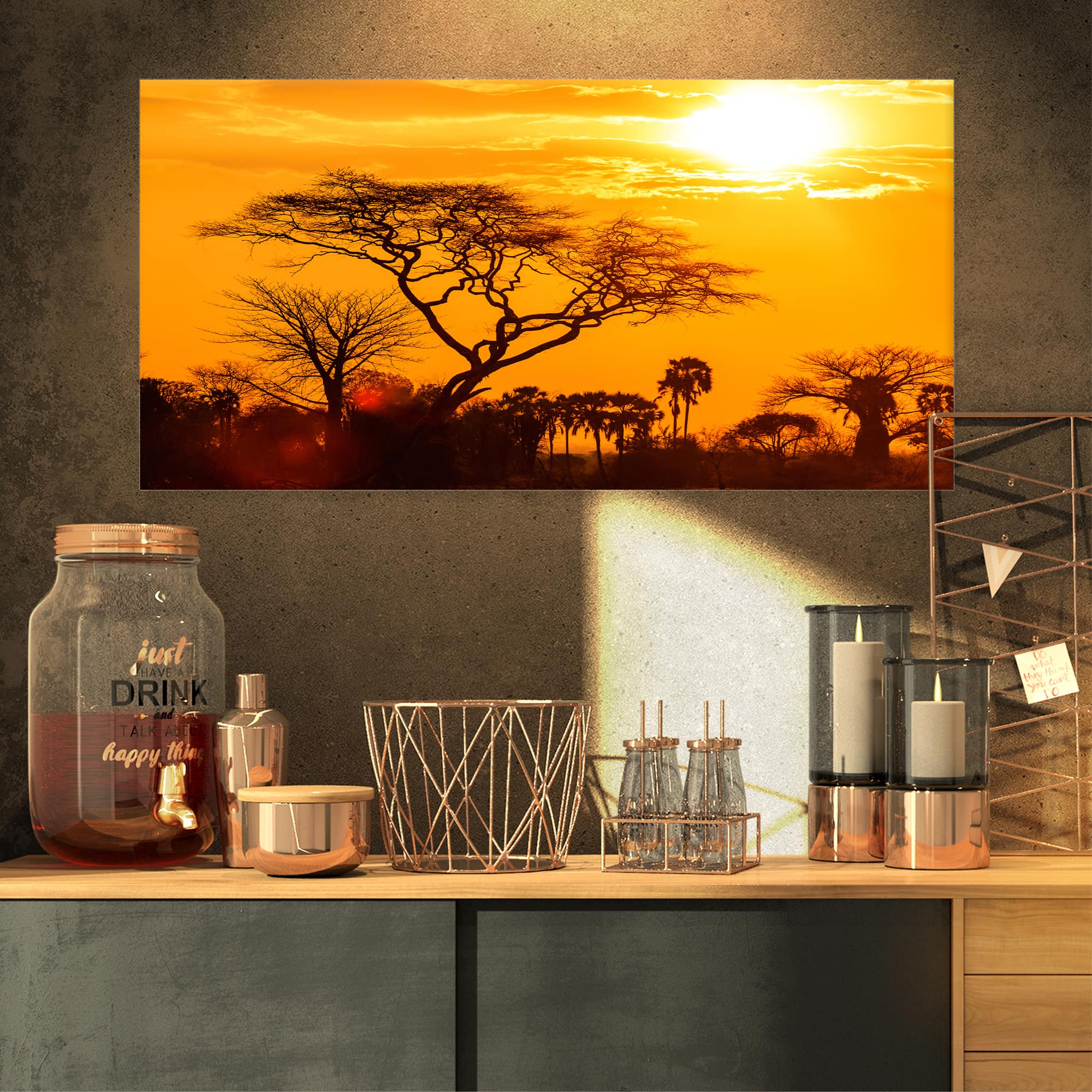 Designart - Orange Glow of African Sunset - Extra Large Wall Art Landscape