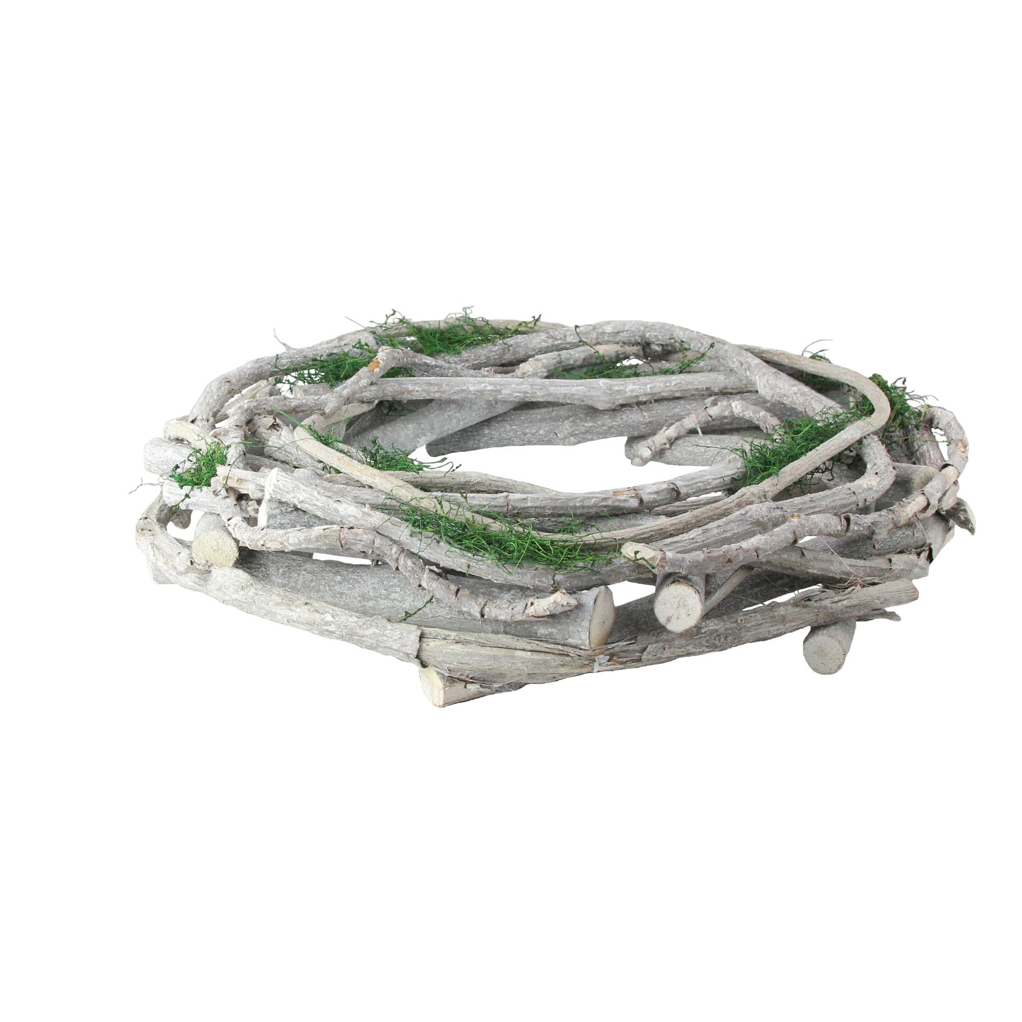 14" White Twig & Green Moss Spring Wreath
