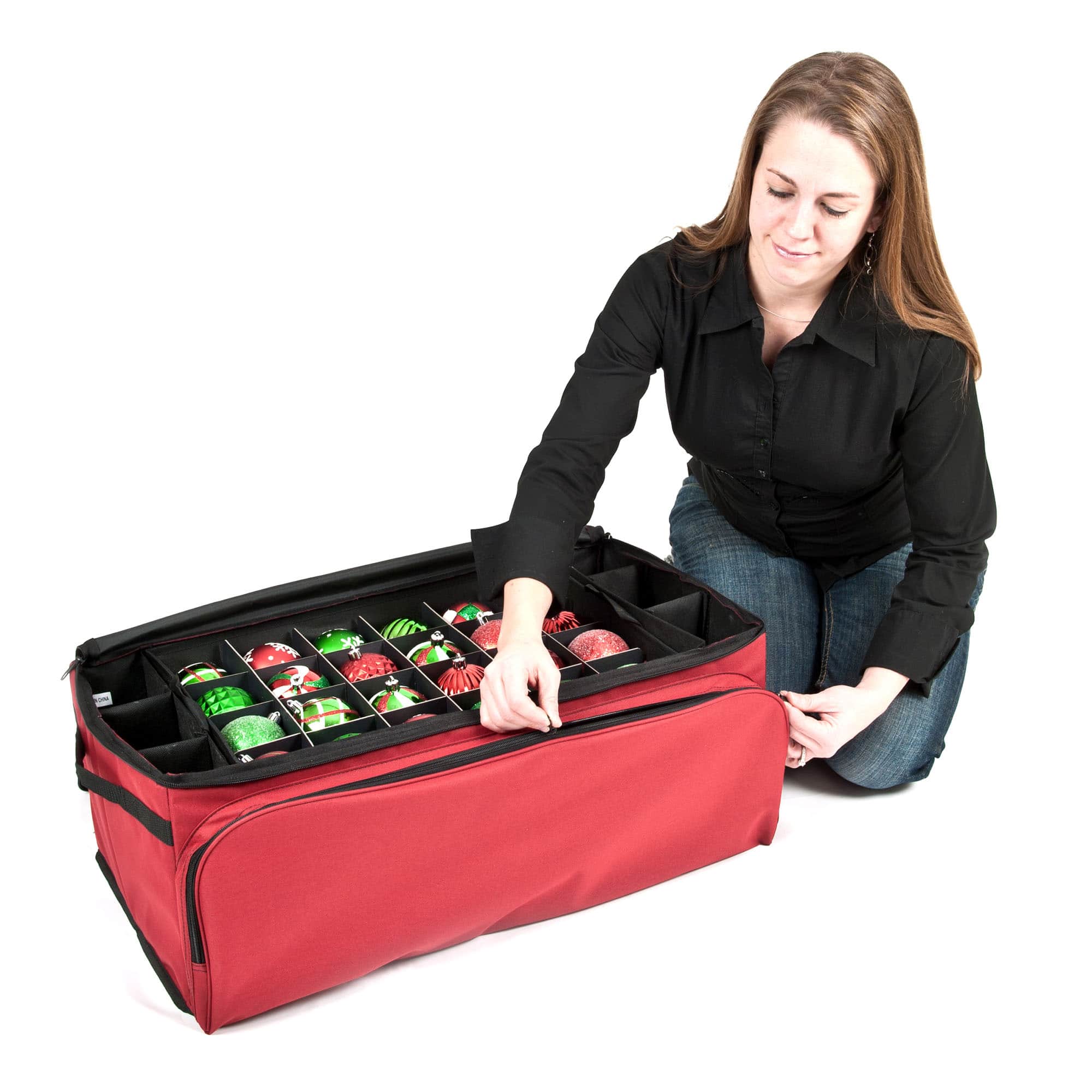 Santa's Bag 72ct. 3" Christmas Ornament Storage Box with Side Pockets
