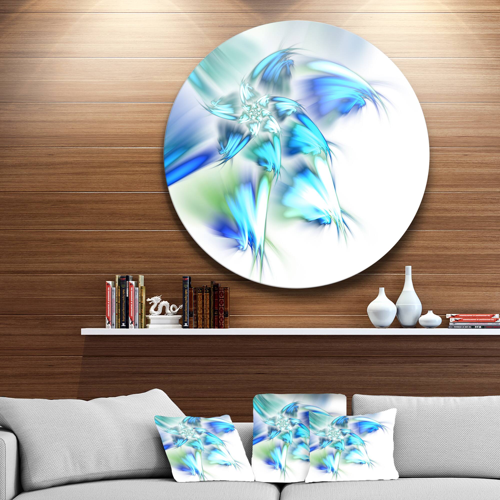 Designart - Blue and Green Fractal Flower' Floral Metal Circle Wall Art