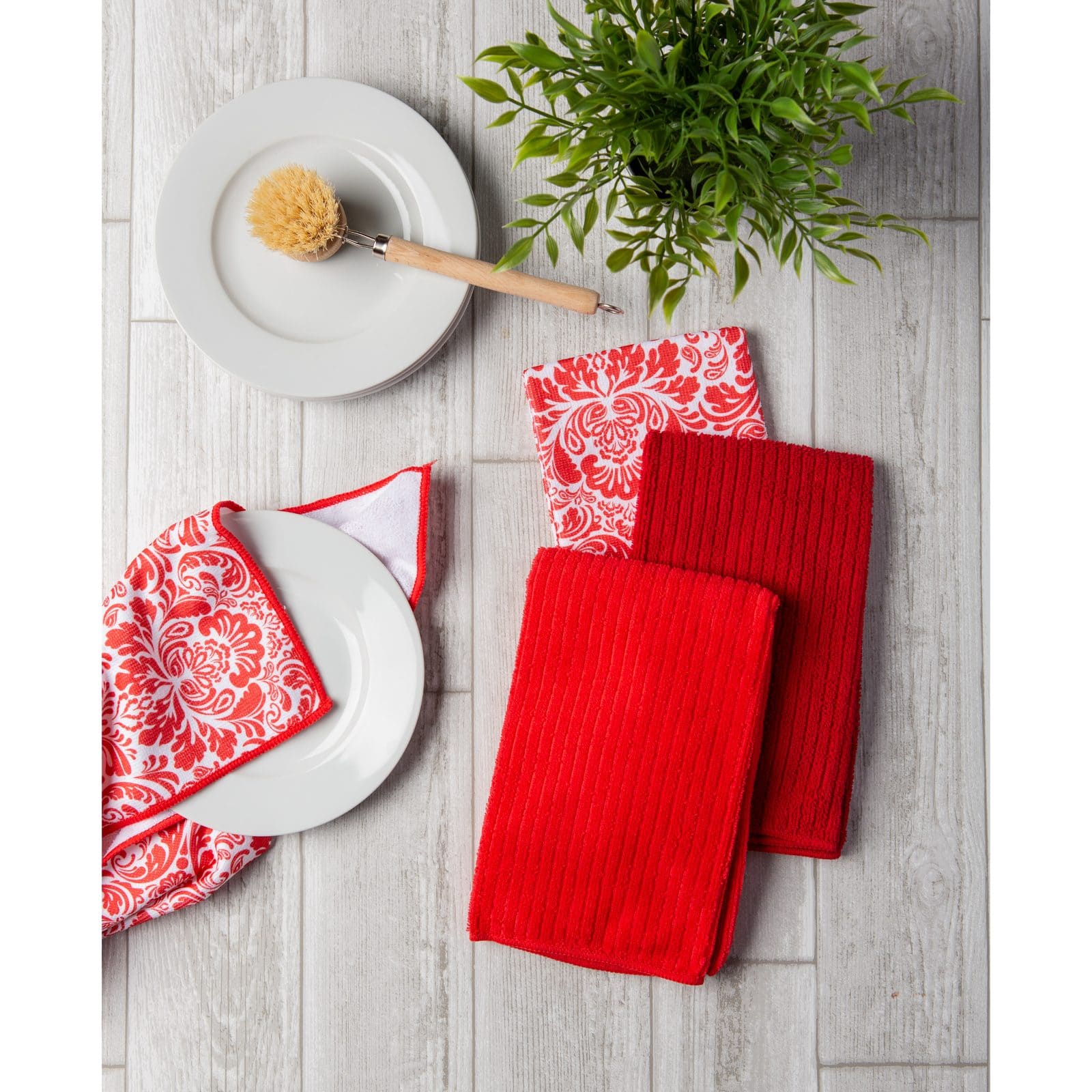 Red Damask Microfiber Dishtowel, 4ct.